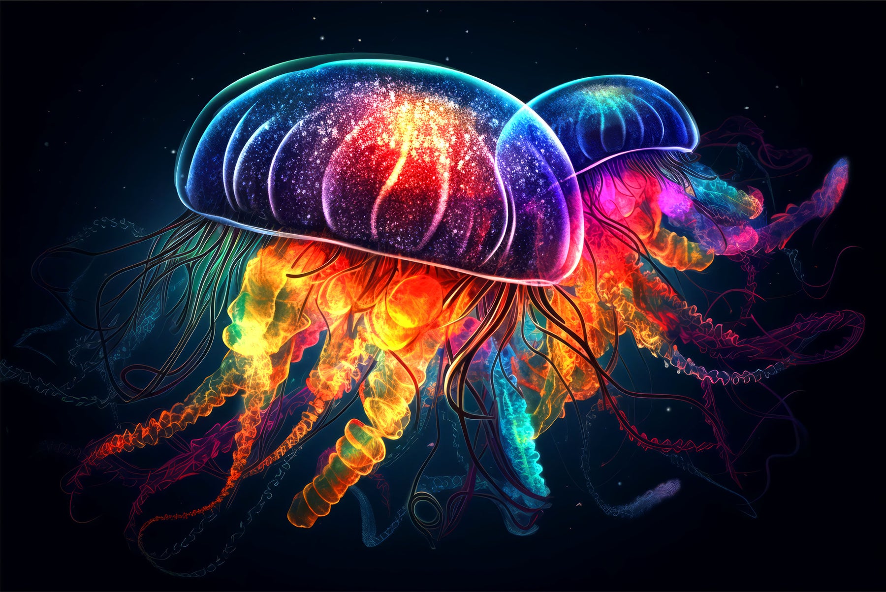 Luminescent Deep-Sea Duo — 3D Haptic Embossed High-Gloss Luxury Wall Art