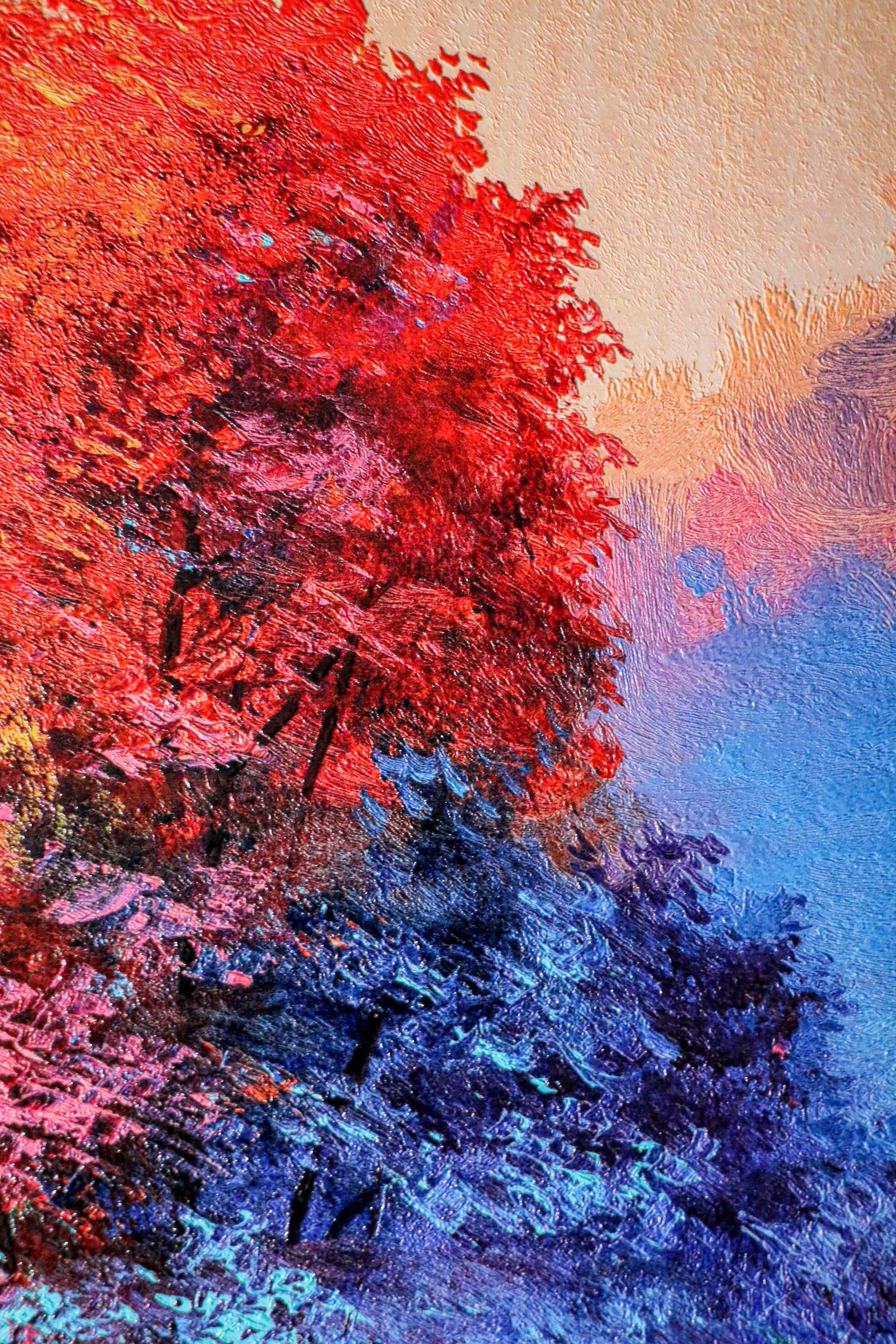 Crimson Frost Solitude — 3D Haptic Embossed High-Gloss Luxury Wall Art