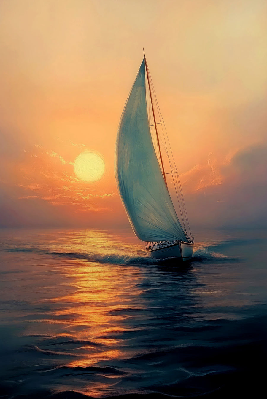 Azure Voyage: Golden Horizon — 3D Haptic Embossed High-Gloss Luxury Wall Art