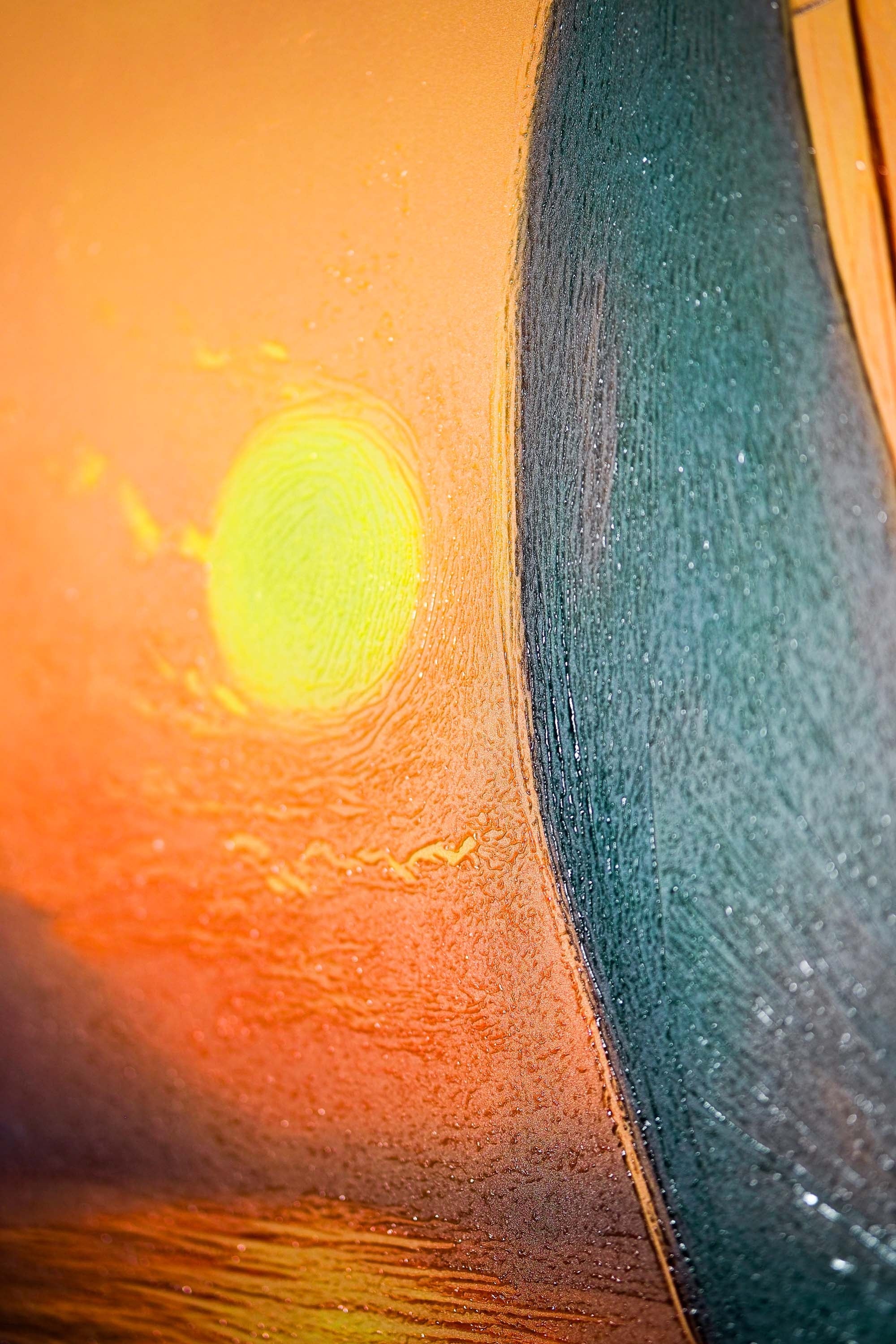 Azure Voyage: Golden Horizon — 3D Haptic Embossed High-Gloss Luxury Wall Art