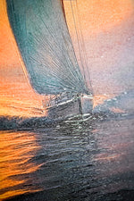 Azure Voyage: Golden Horizon — 3D Haptic Embossed High-Gloss Luxury Wall Art
