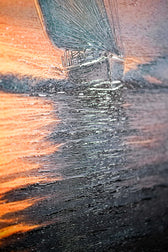 Azure Voyage: Golden Horizon — 3D Haptic Embossed High-Gloss Luxury Wall Art