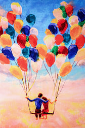 Vuelo del corazón globo — Arte mural de lujo 3D háptico en relieve de alto brillo