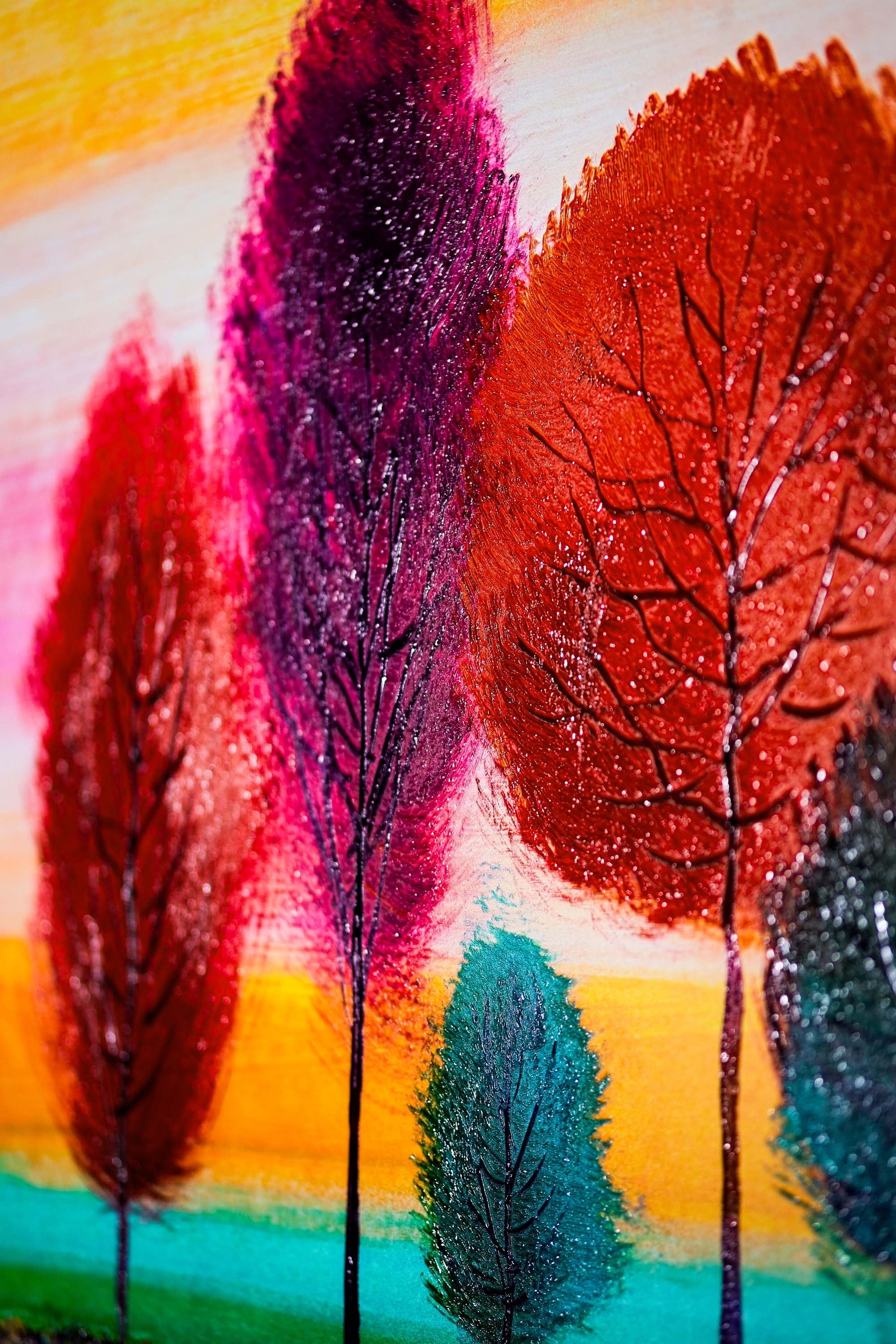 Radiant Chromatic Grove — 3D Haptic Embossed High-Gloss Luxury Wall Art