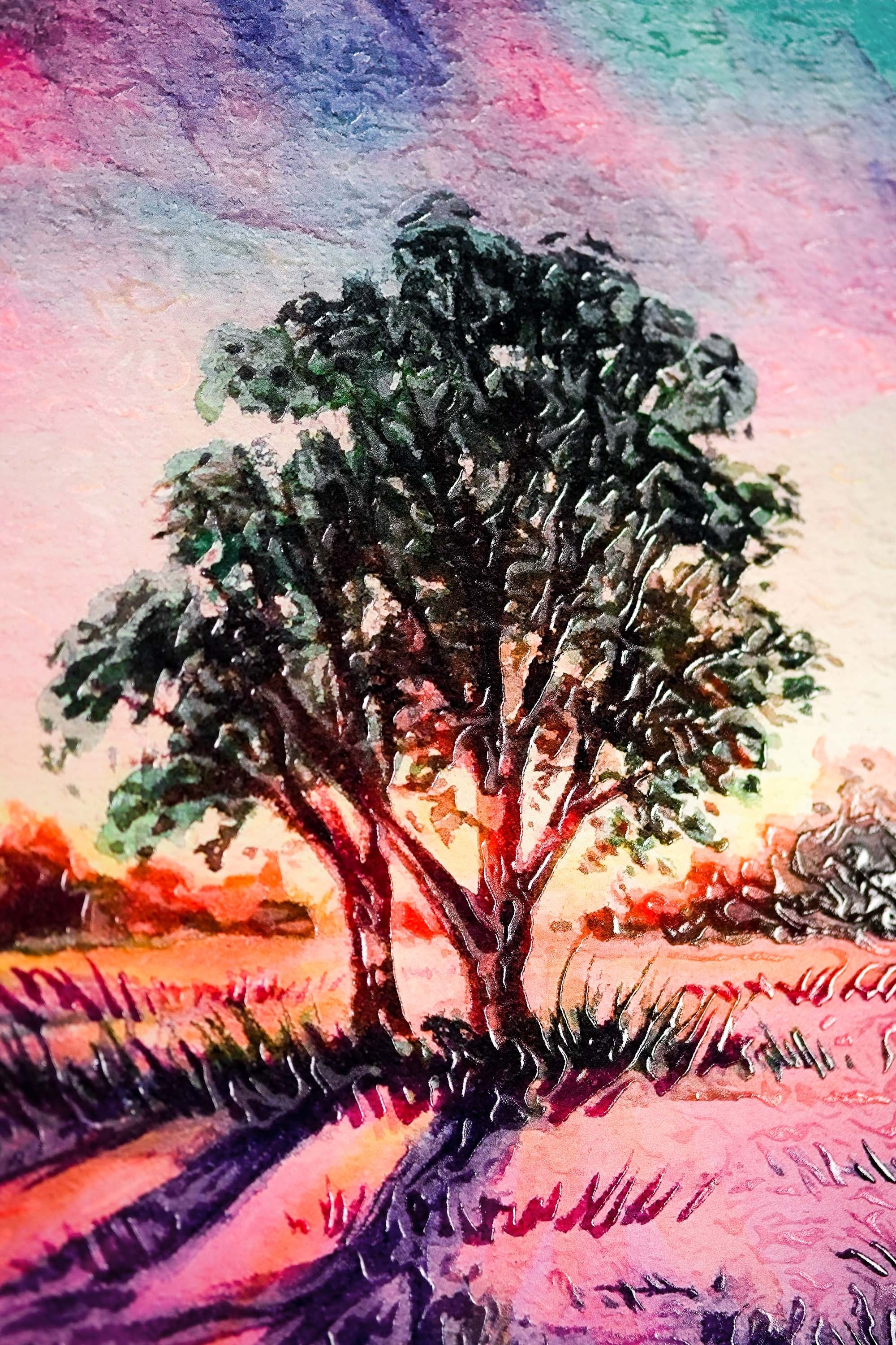 Lavender Sunset Tree — 3D Haptic Embossed High-Gloss Luxury Wall Art