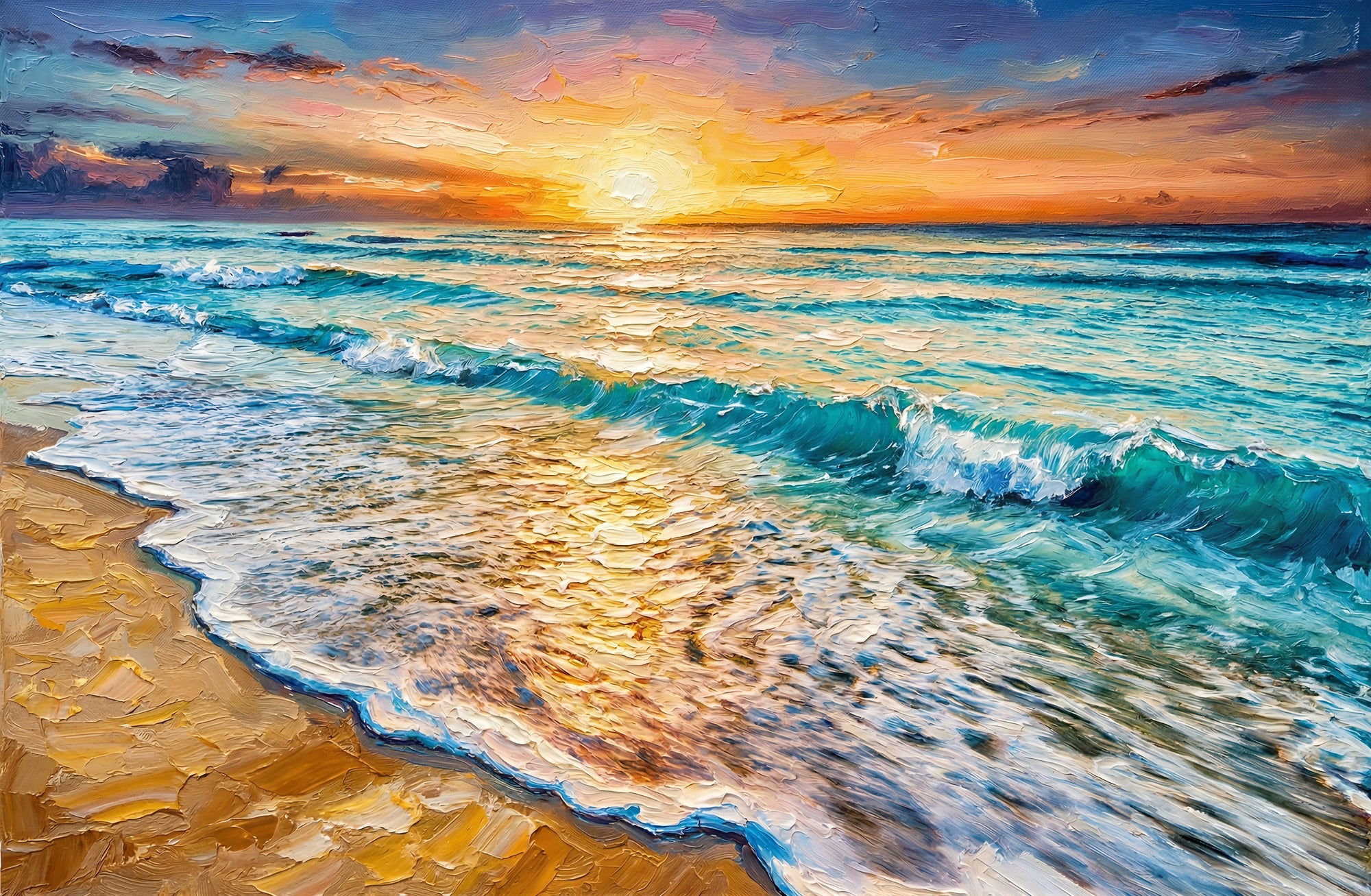 Azure Shoreline Radiance — 3D Haptic Embossed High-Gloss Luxury Wall Art