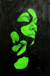 Green abstract face on a black textured background