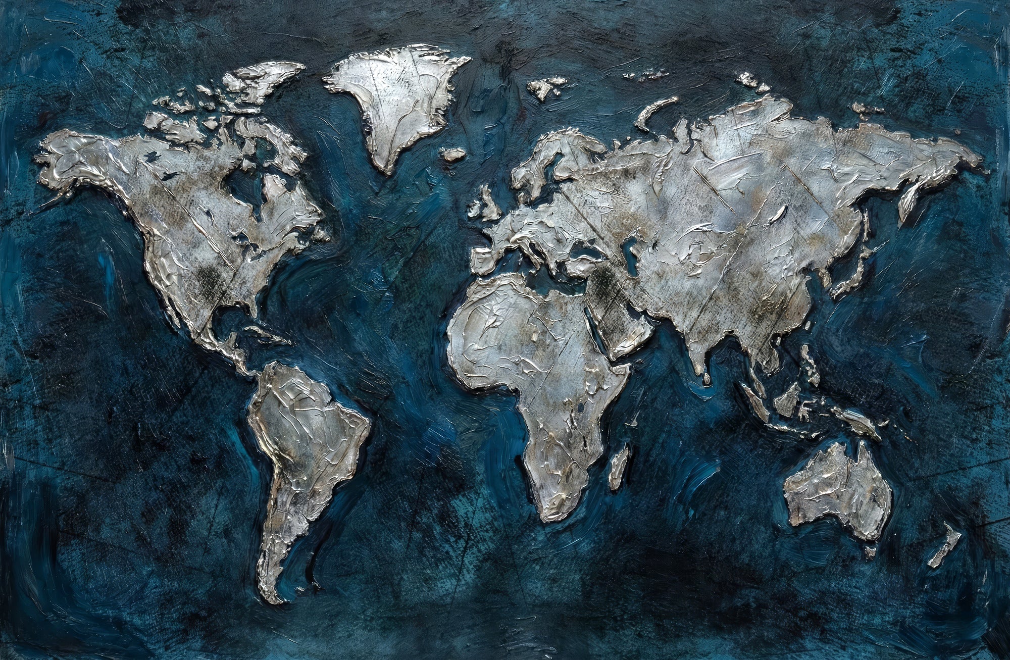 Sapphire Metallic Atlas — 3D Haptic Embossed High-Gloss Luxury Wall Art