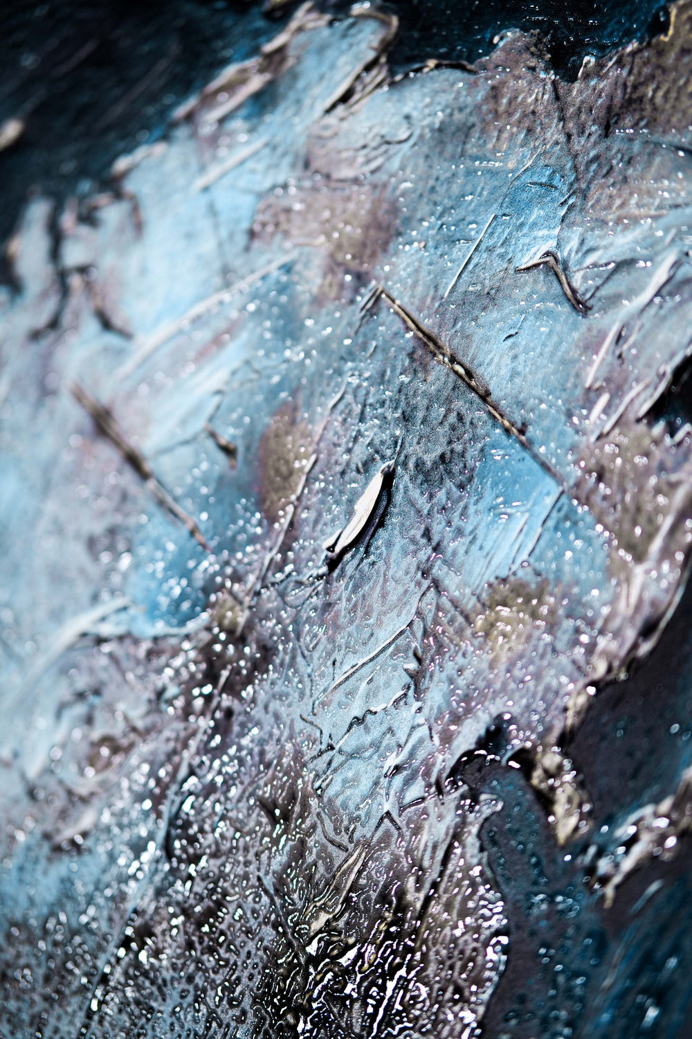 Atlas métallisé saphir — Tableau mural de luxe 3D haptique en relief, ultra-brillant