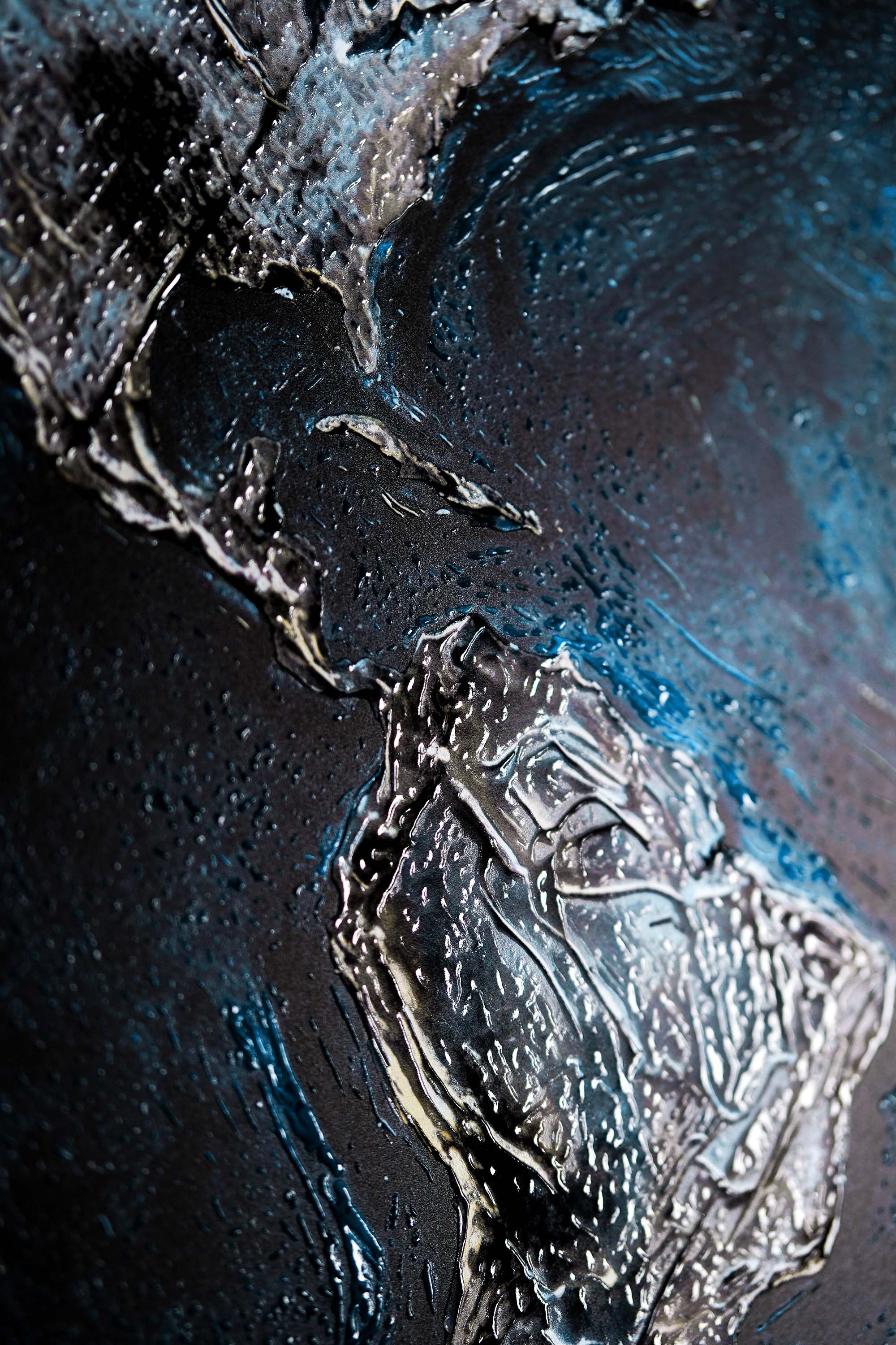 Sapphire Metallic Atlas — 3D Haptic Embossed High-Gloss Luxury Wall Art