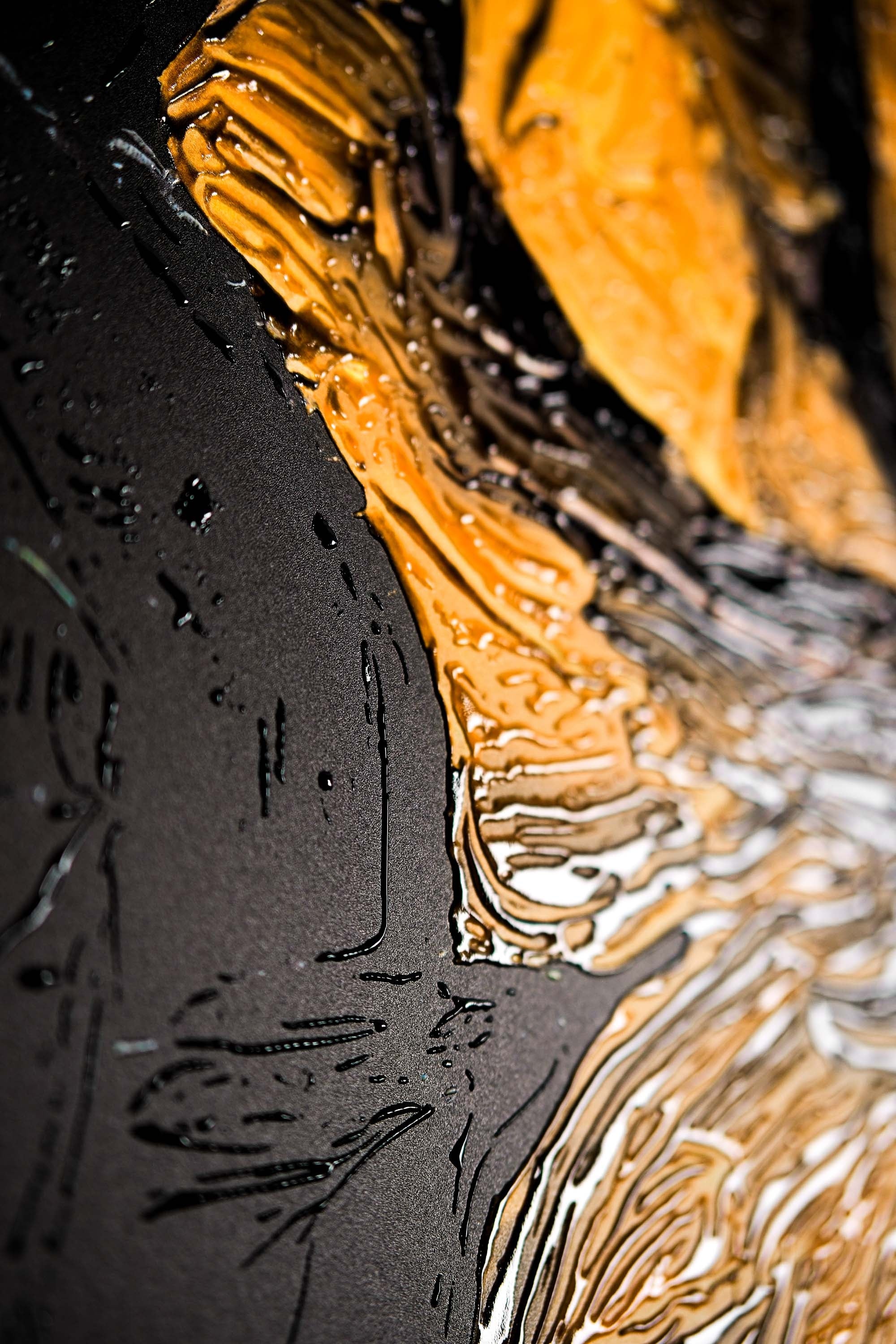 Gilded Obsidian Bloom — 3D Haptic Embossed High-Gloss Luxury Wall Art