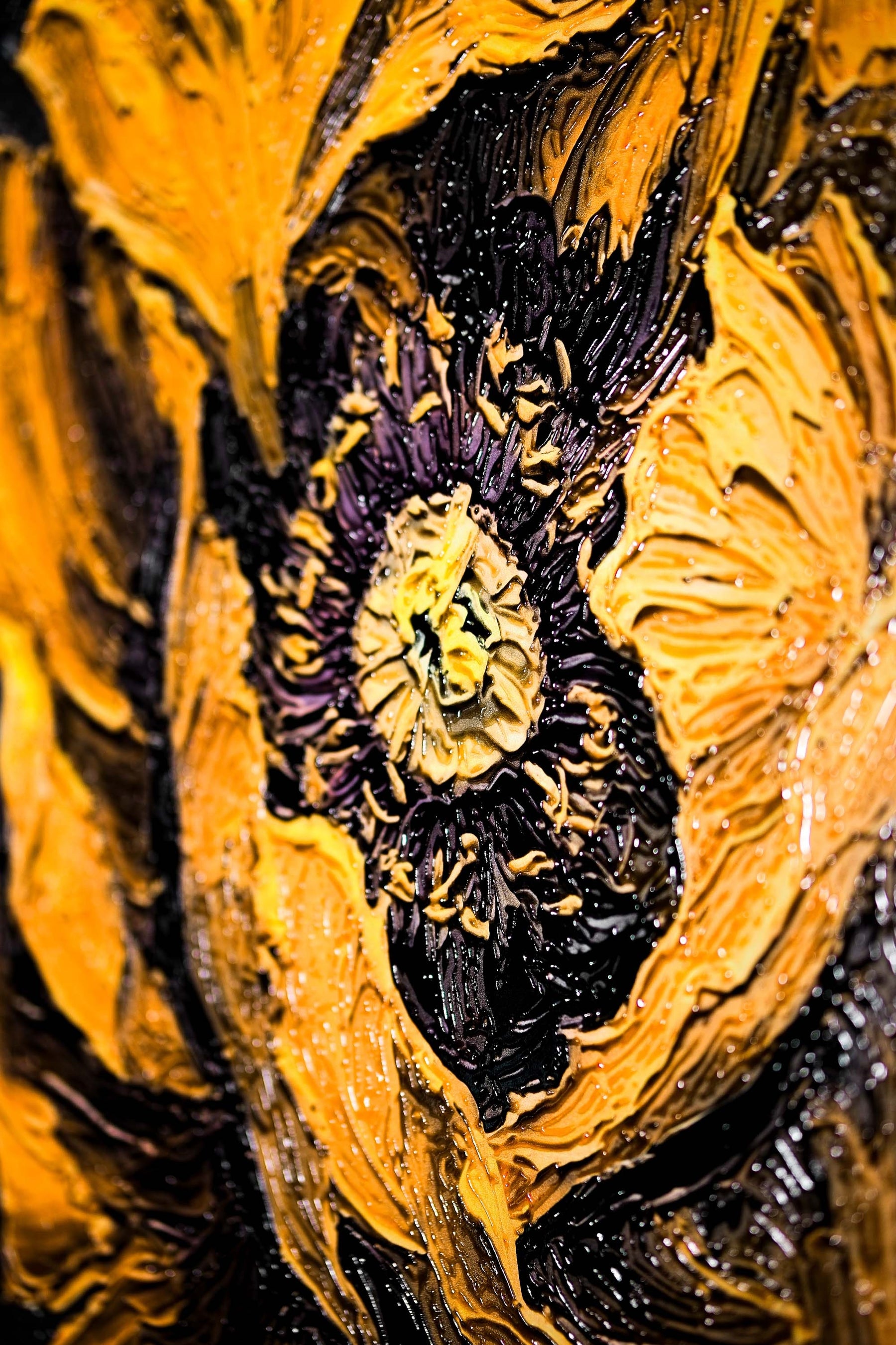 Gilded Obsidian Bloom — 3D Haptic Embossed High-Gloss Luxury Wall Art