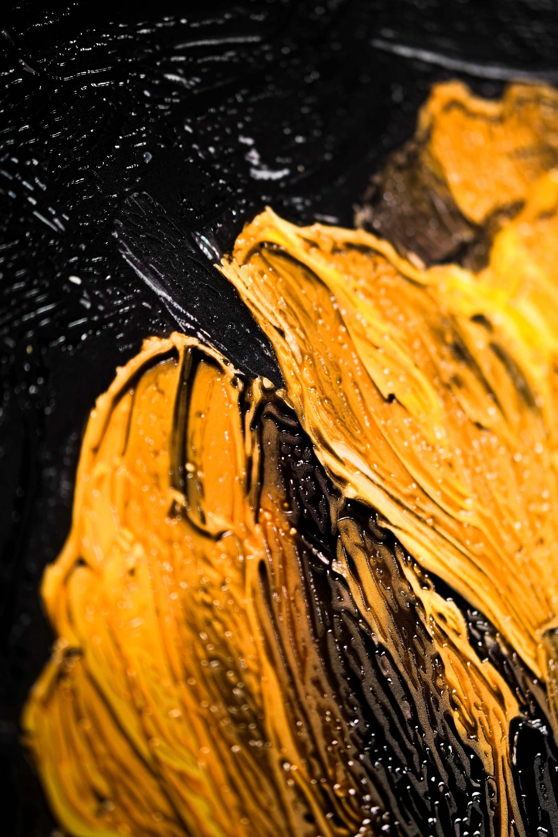Gilded Obsidian Bloom — 3D Haptic Embossed High-Gloss Luxury Wall Art