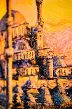 Golden Sunset Serenade: Blue Mosque — 3D Haptic Embossed High-Gloss Luxury Wall Art