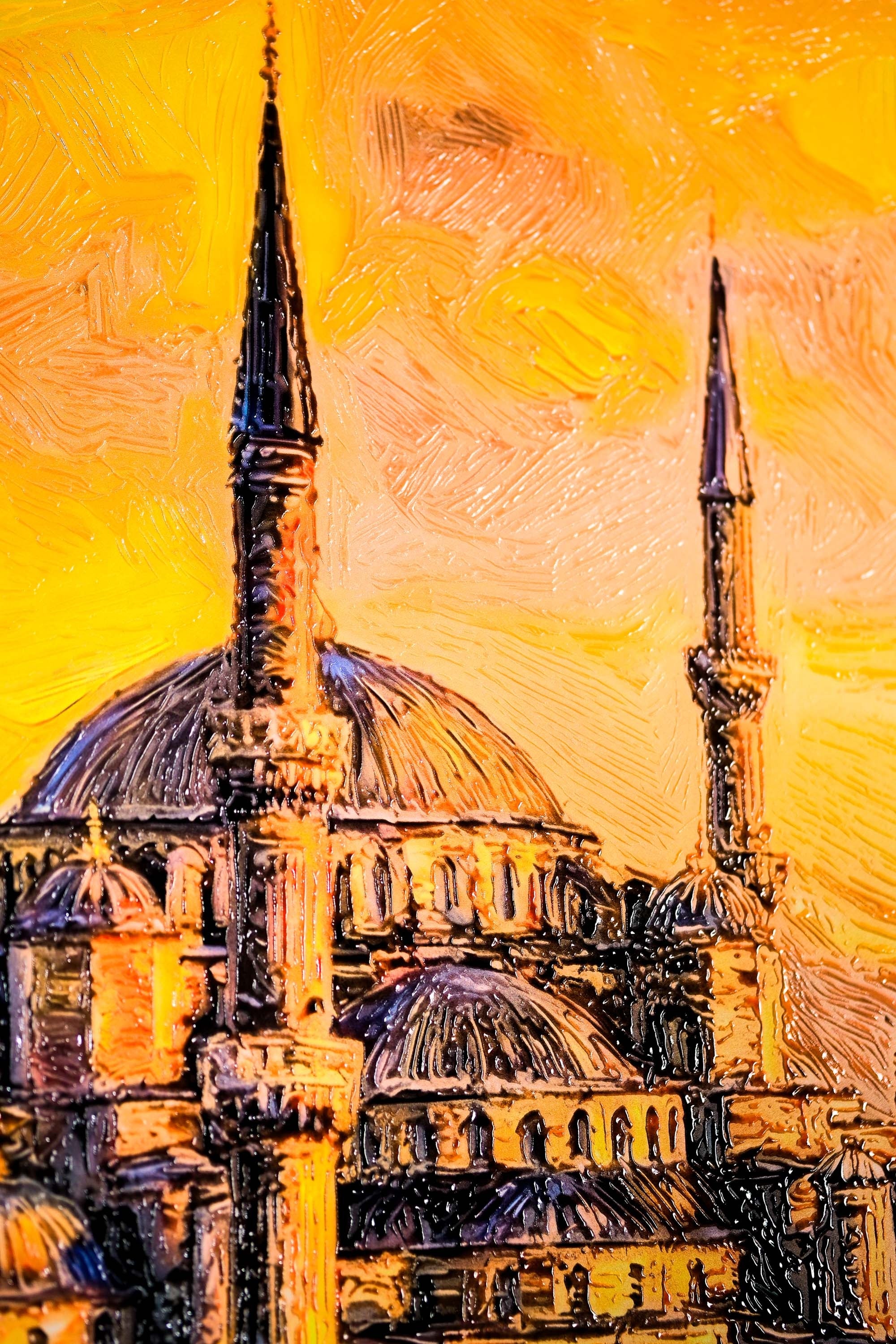 Golden Sunset Serenade: Blue Mosque — 3D Haptic Embossed High-Gloss Luxury Wall Art