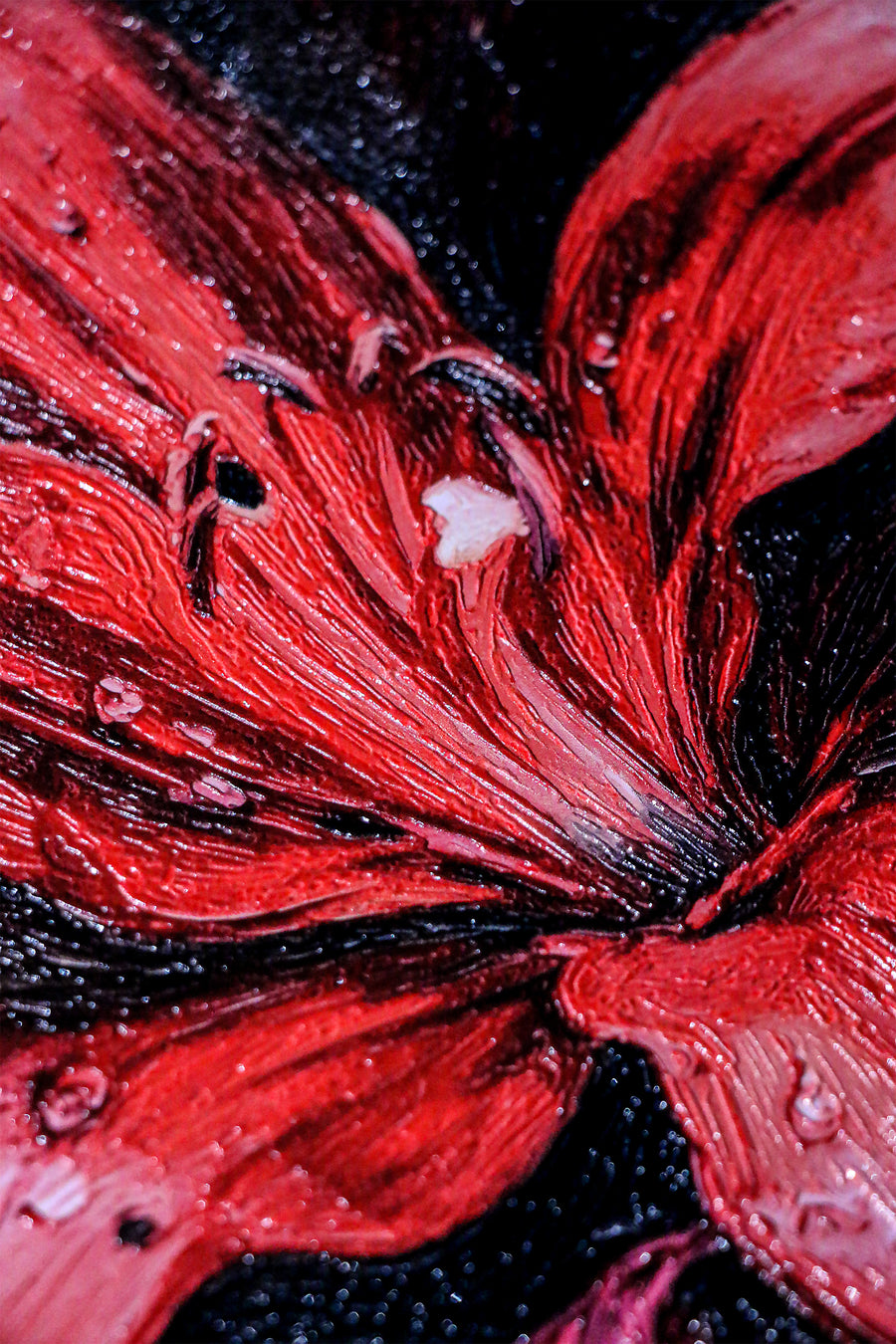 Crimson Velvet Lilies — 3D Haptic Embossed High-Gloss Luxury Wall Art