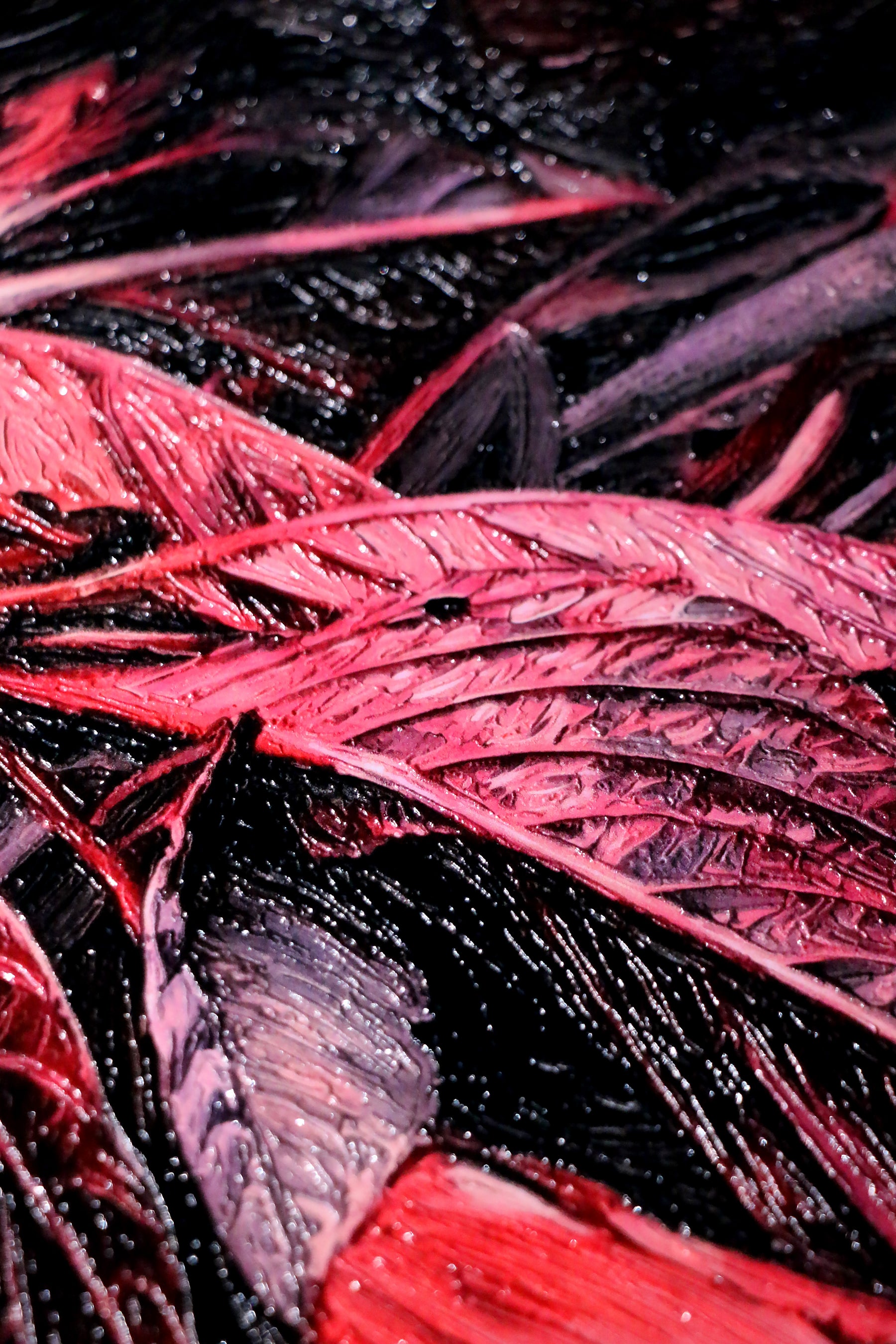 Crimson Velvet Lilies — 3D Haptic Embossed High-Gloss Luxury Wall Art