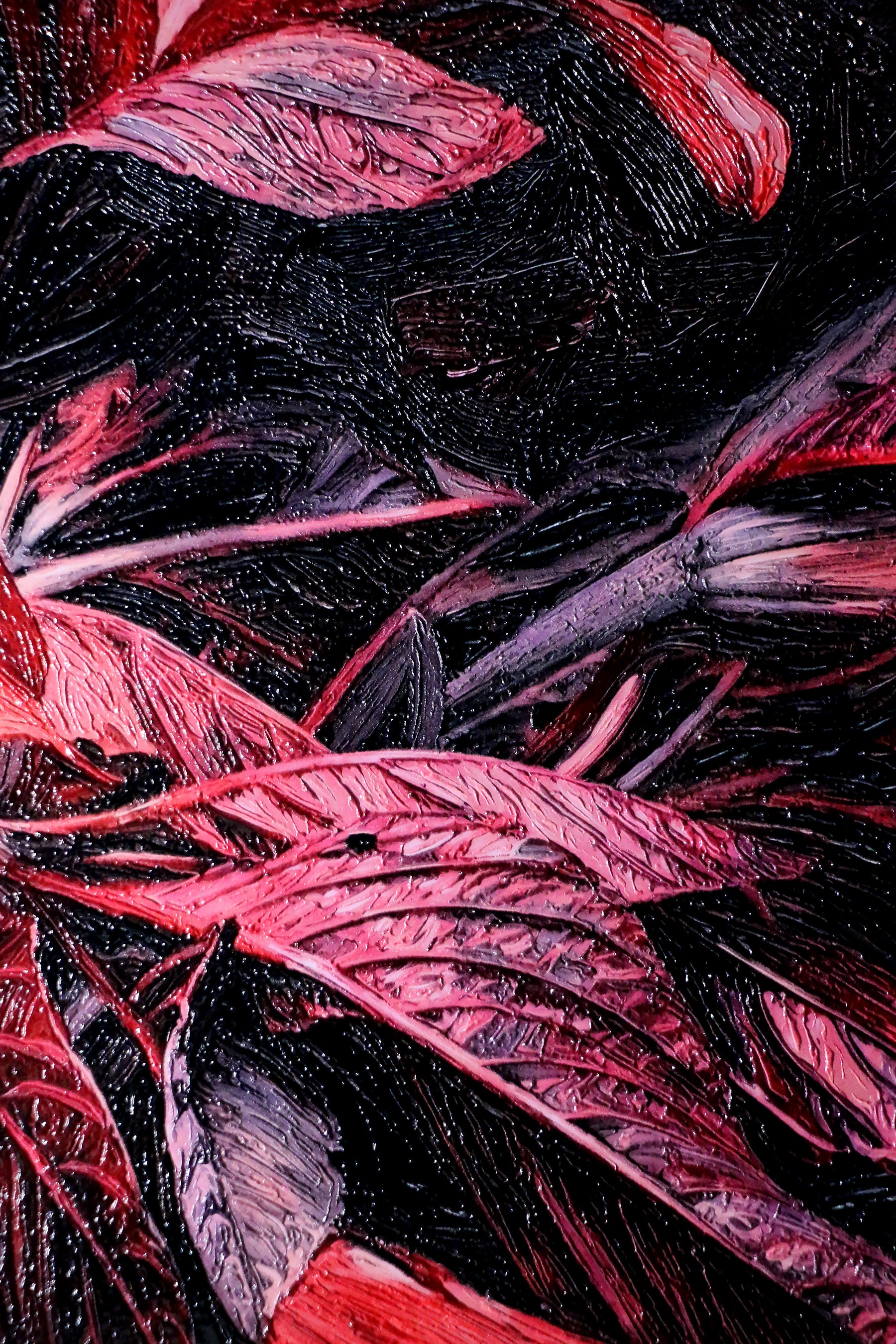 Crimson Velvet Lilies — 3D Haptic Embossed High-Gloss Luxury Wall Art