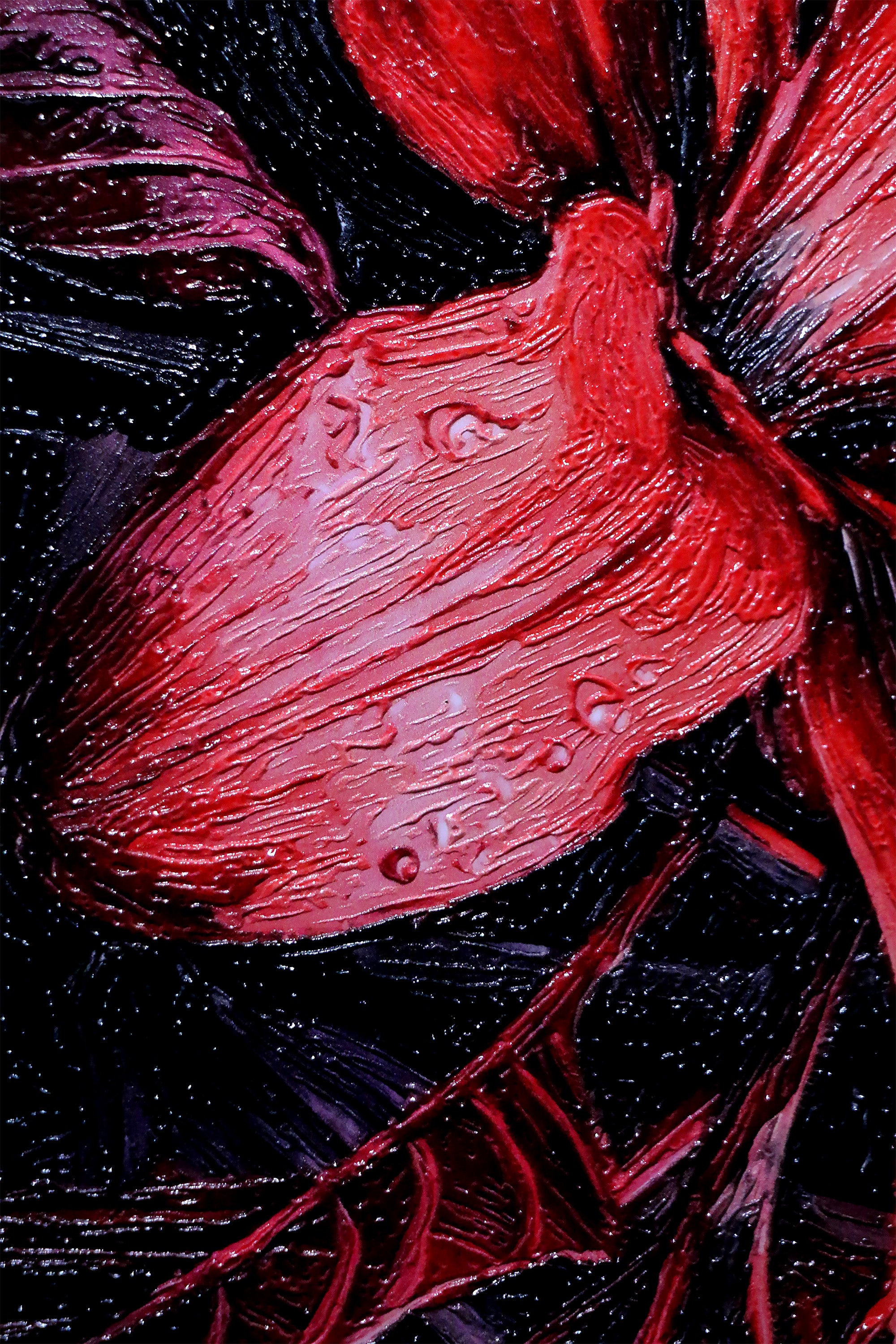 Crimson Velvet Lilies — 3D Haptic Embossed High-Gloss Luxury Wall Art