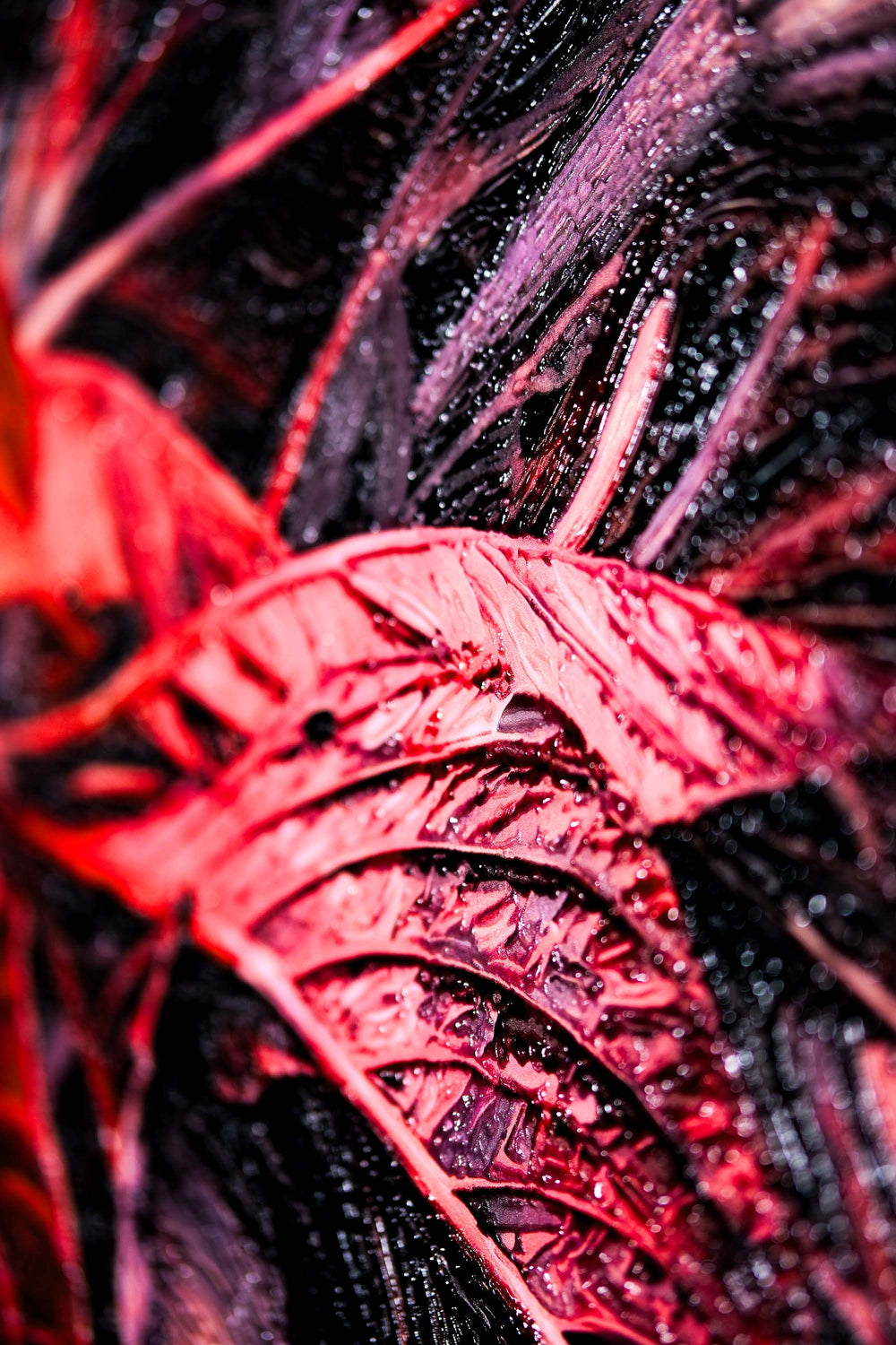 Crimson Velvet Lilies — 3D Haptic Embossed High-Gloss Luxury Wall Art