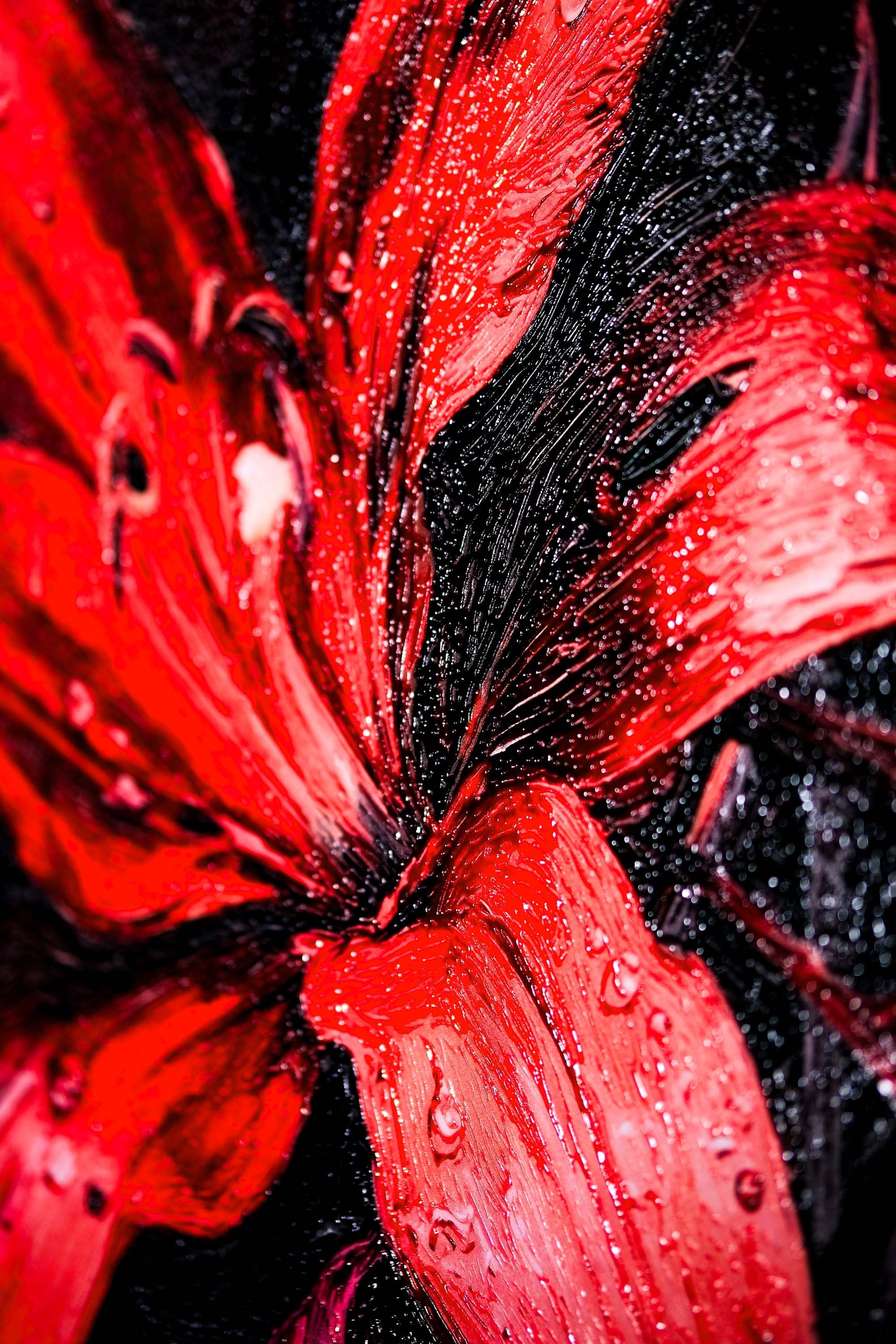 Crimson Velvet Lilies — 3D Haptic Embossed High-Gloss Luxury Wall Art