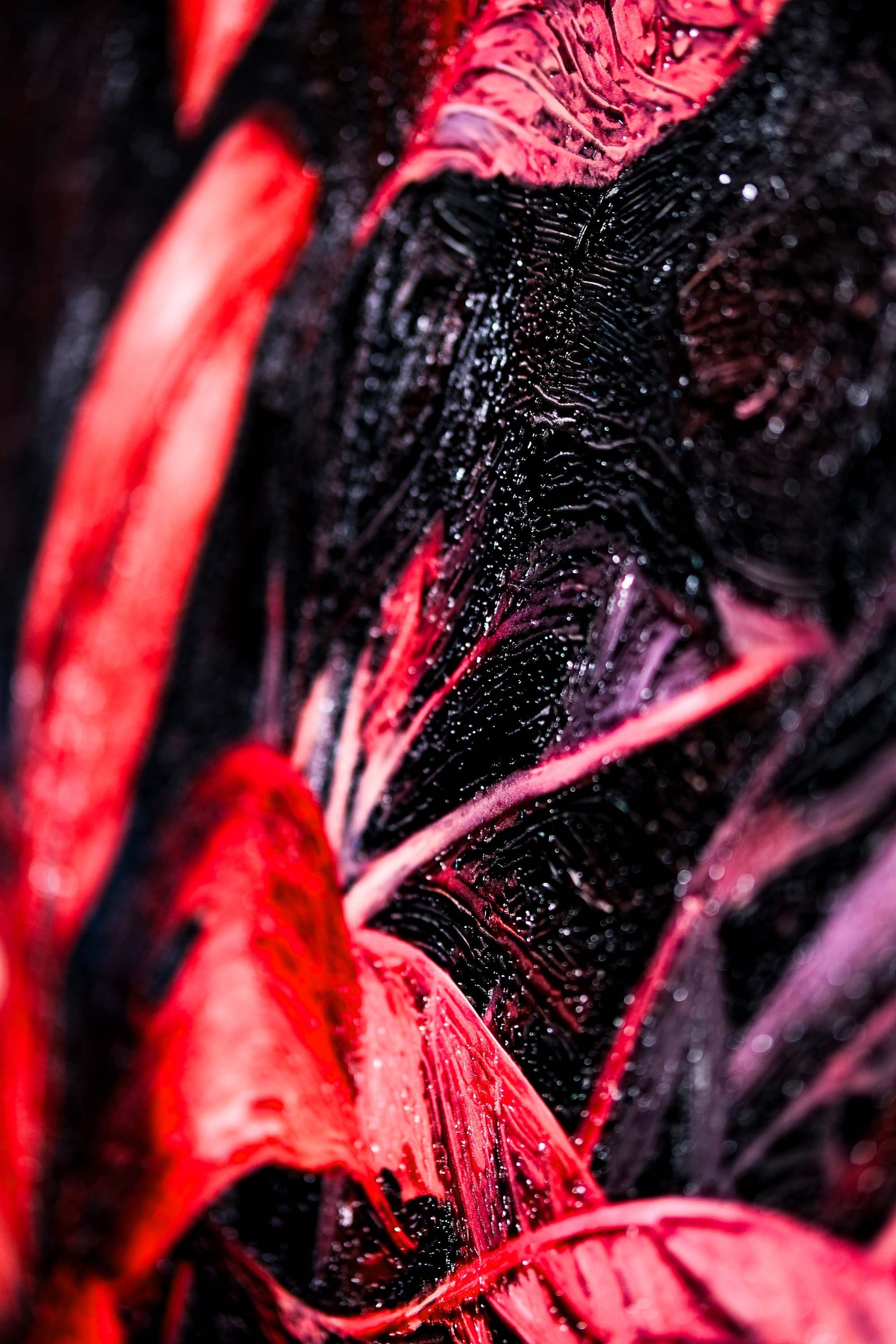 Crimson Velvet Lilies — 3D Haptic Embossed High-Gloss Luxury Wall Art