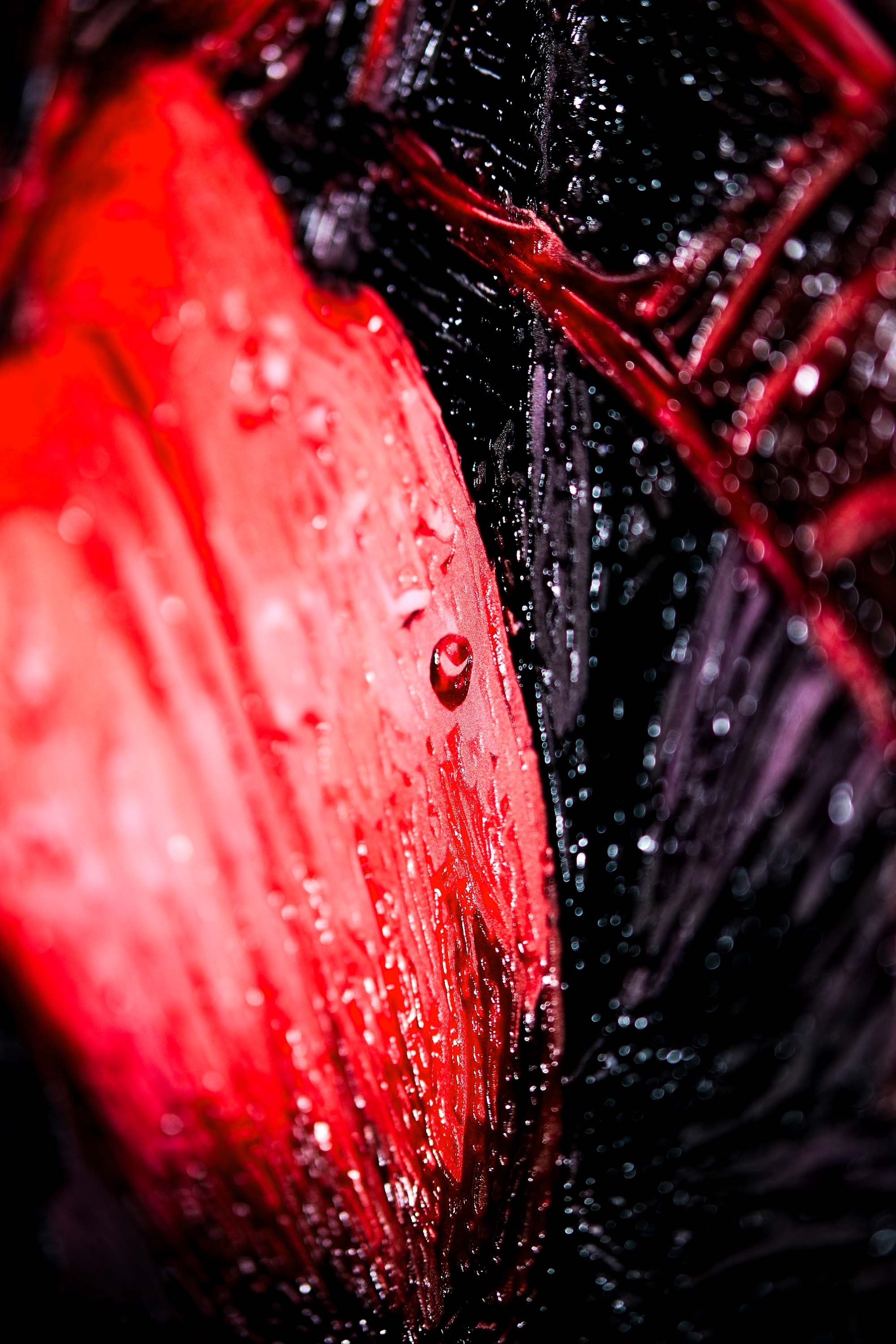 Crimson Velvet Lilies — 3D Haptic Embossed High-Gloss Luxury Wall Art