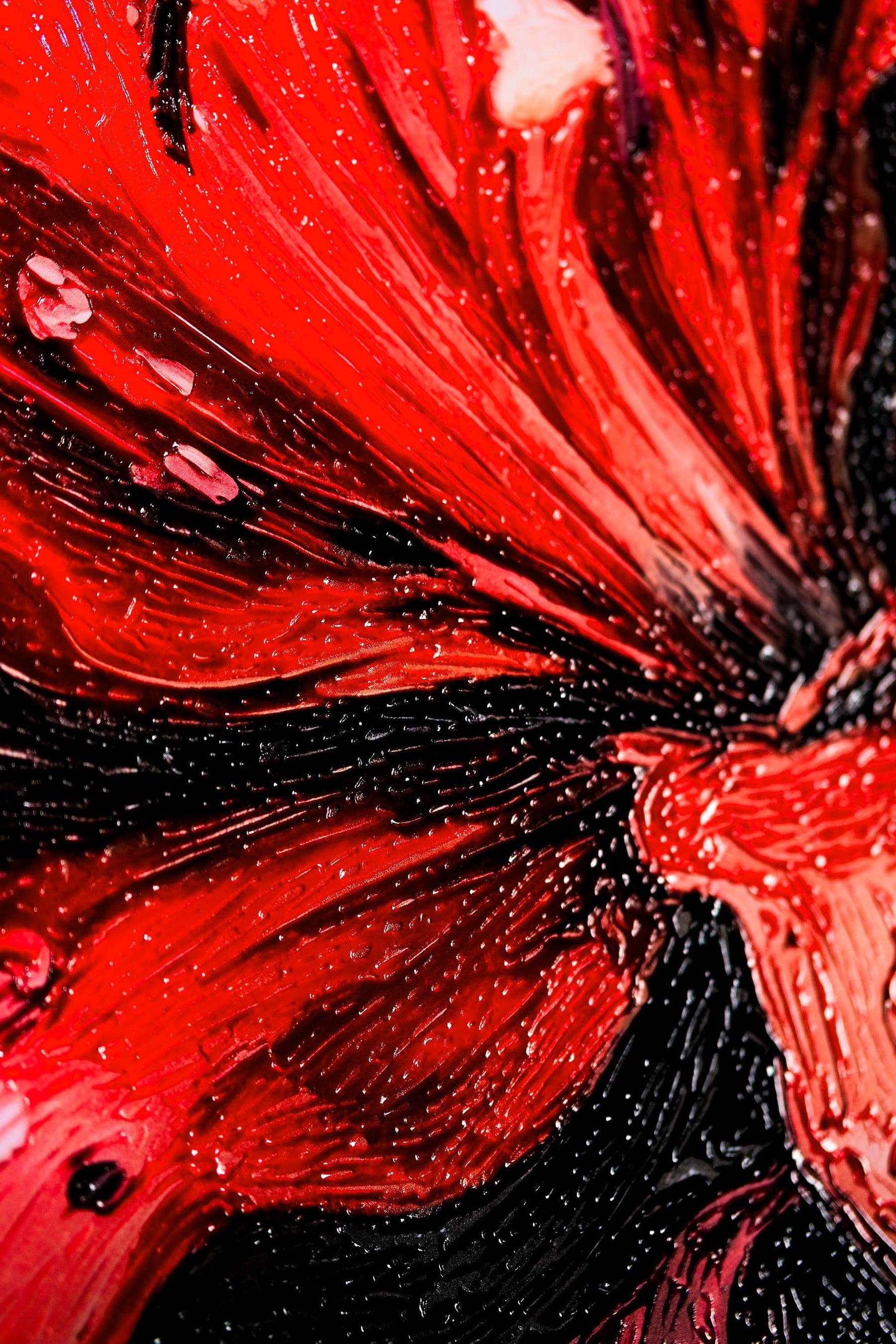 Crimson Velvet Lilies — 3D Haptic Embossed High-Gloss Luxury Wall Art