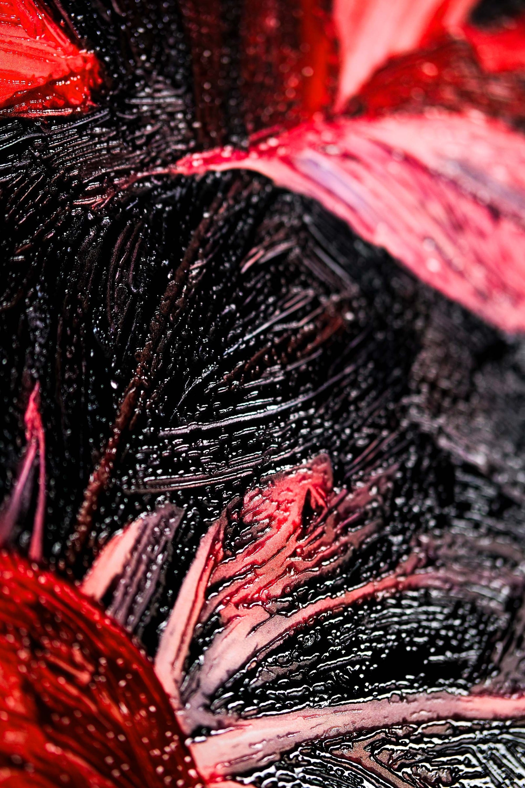 Crimson Velvet Lilies — 3D Haptic Embossed High-Gloss Luxury Wall Art