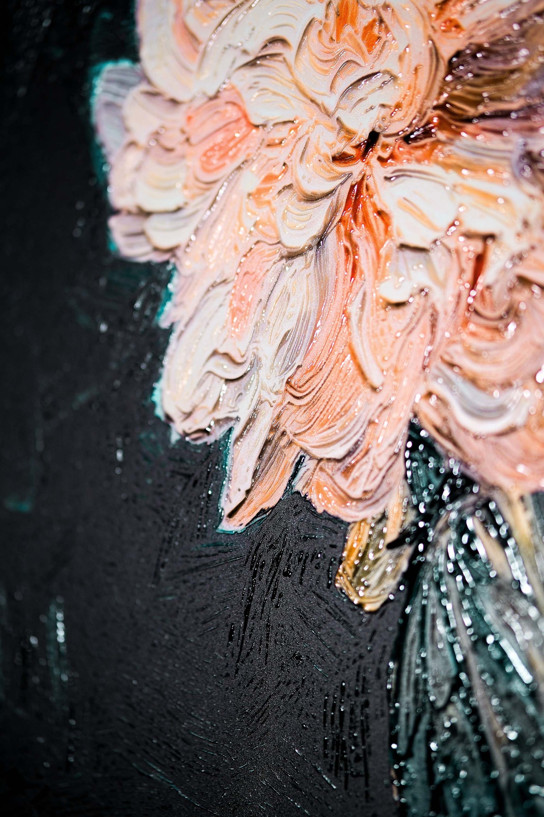 Midnight Peony & Amber Lily — 3D Haptic Embossed High-Gloss Luxury Wall Art