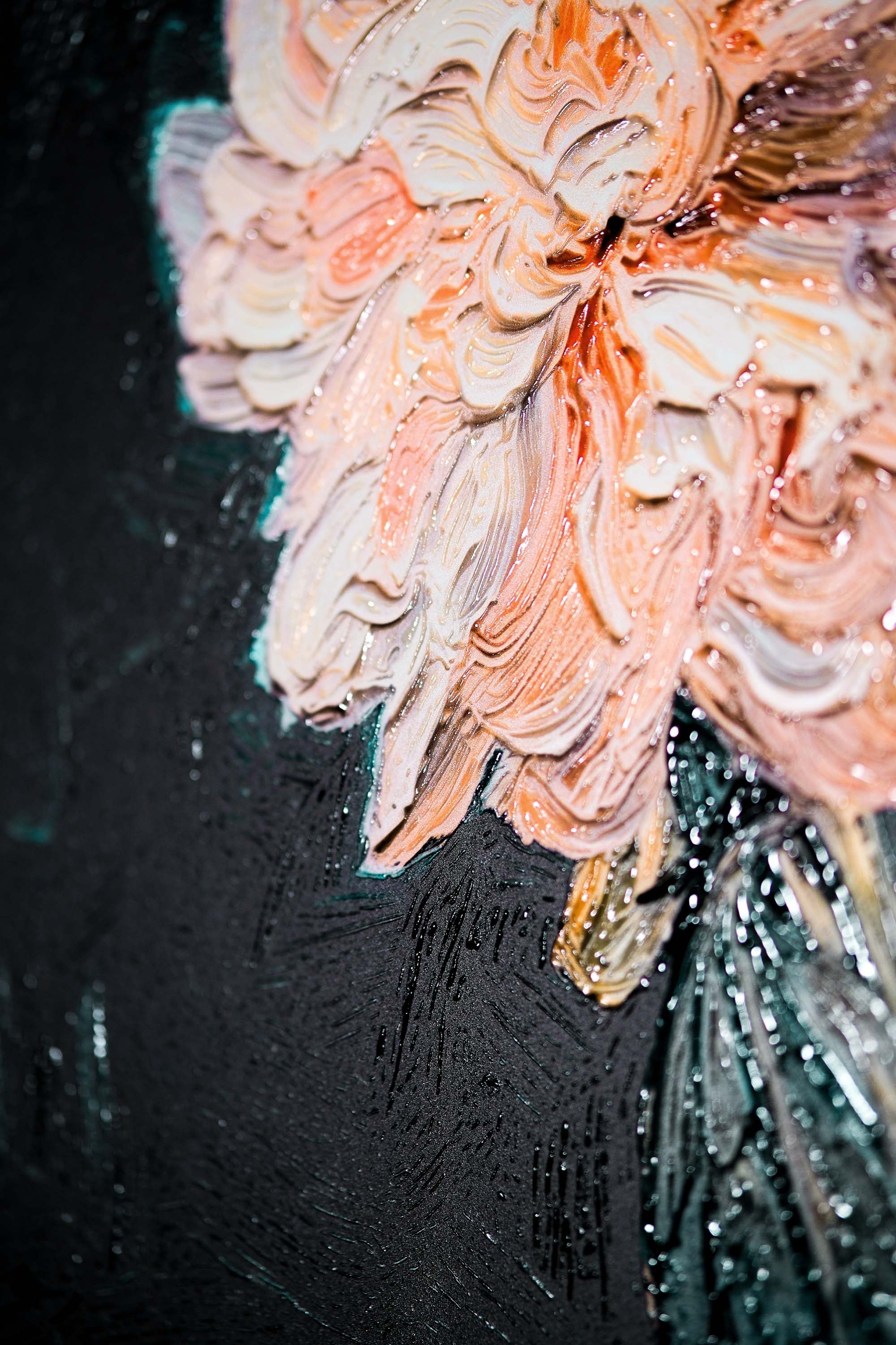 Midnight Peony & Amber Lily — 3D Haptic Embossed High-Gloss Luxury Wall Art