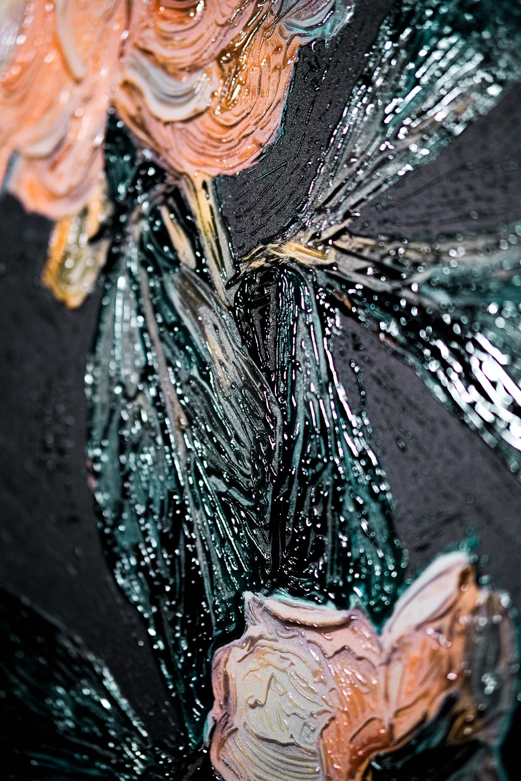 Midnight Peony & Amber Lily — 3D Haptic Embossed High-Gloss Luxury Wall Art