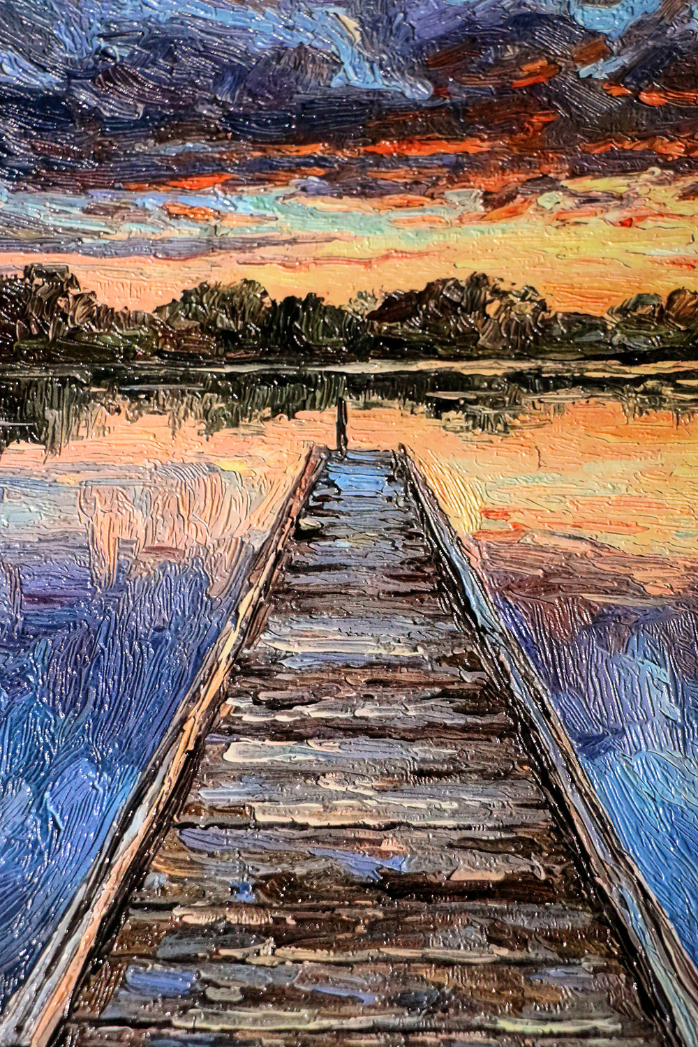 Twilight Pier Reflections — 3D Haptic Embossed High-Gloss Luxury Wall Art