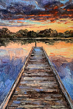 Twilight Pier Reflections — 3D Haptic Embossed High-Gloss Luxury Wall Art