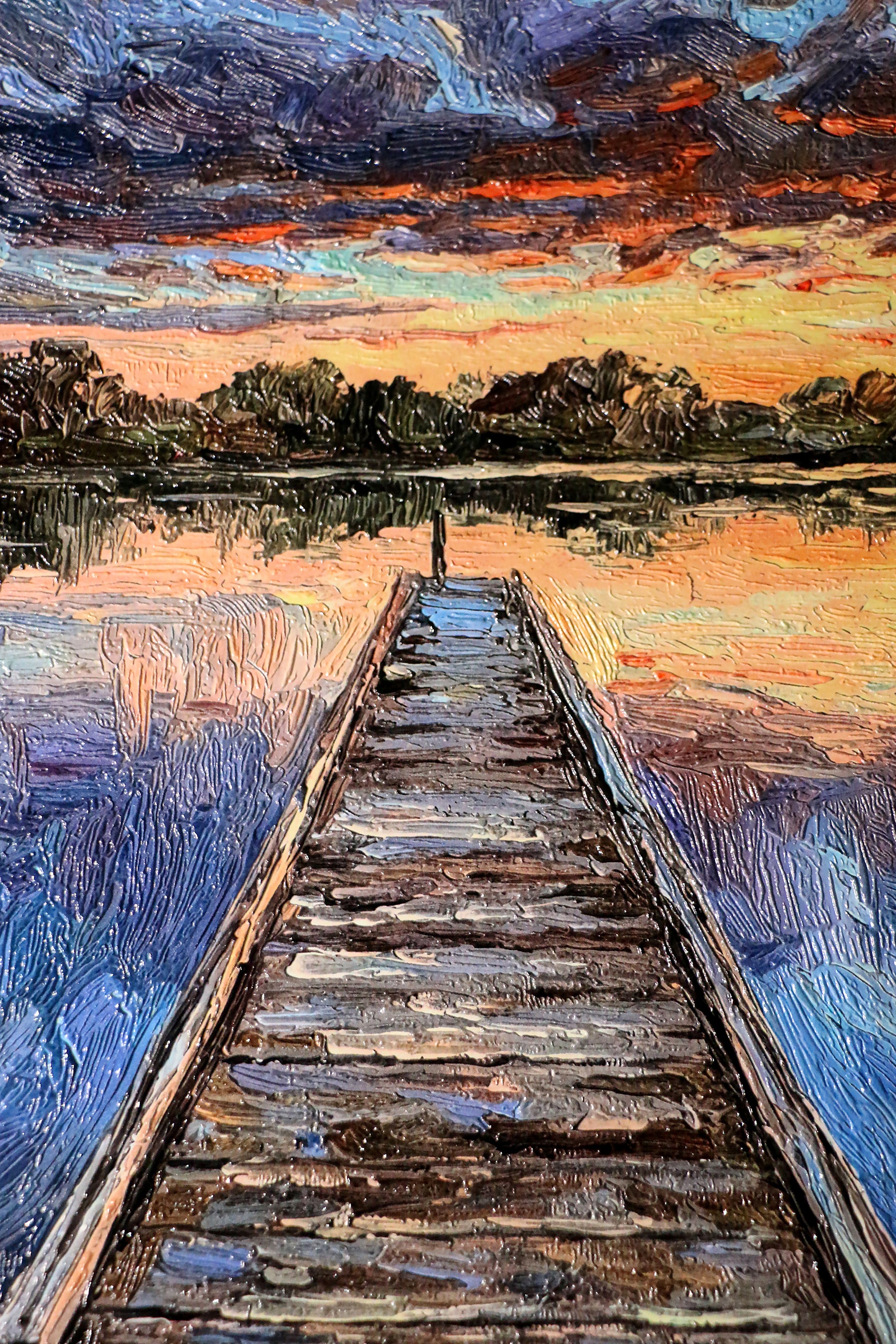 Twilight Pier Reflections — 3D Haptic Embossed High-Gloss Luxury Wall Art