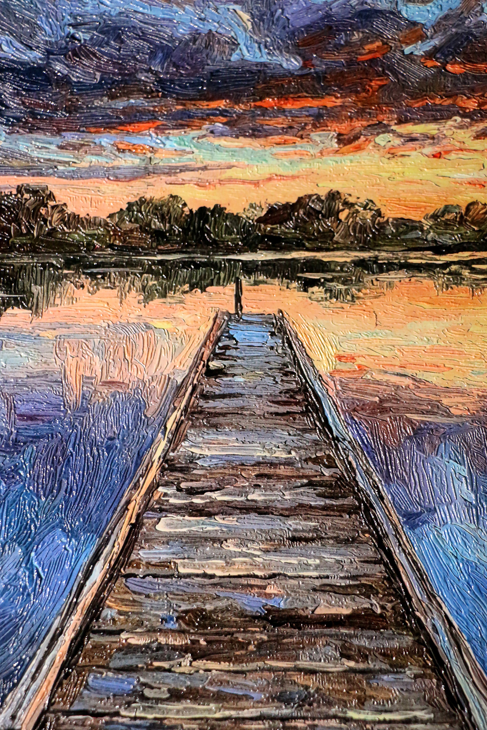 Twilight Pier Reflections — 3D Haptic Embossed High-Gloss Luxury Wall Art