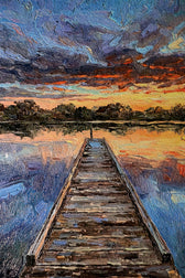 Twilight Pier Reflections — 3D Haptic Embossed High-Gloss Luxury Wall Art