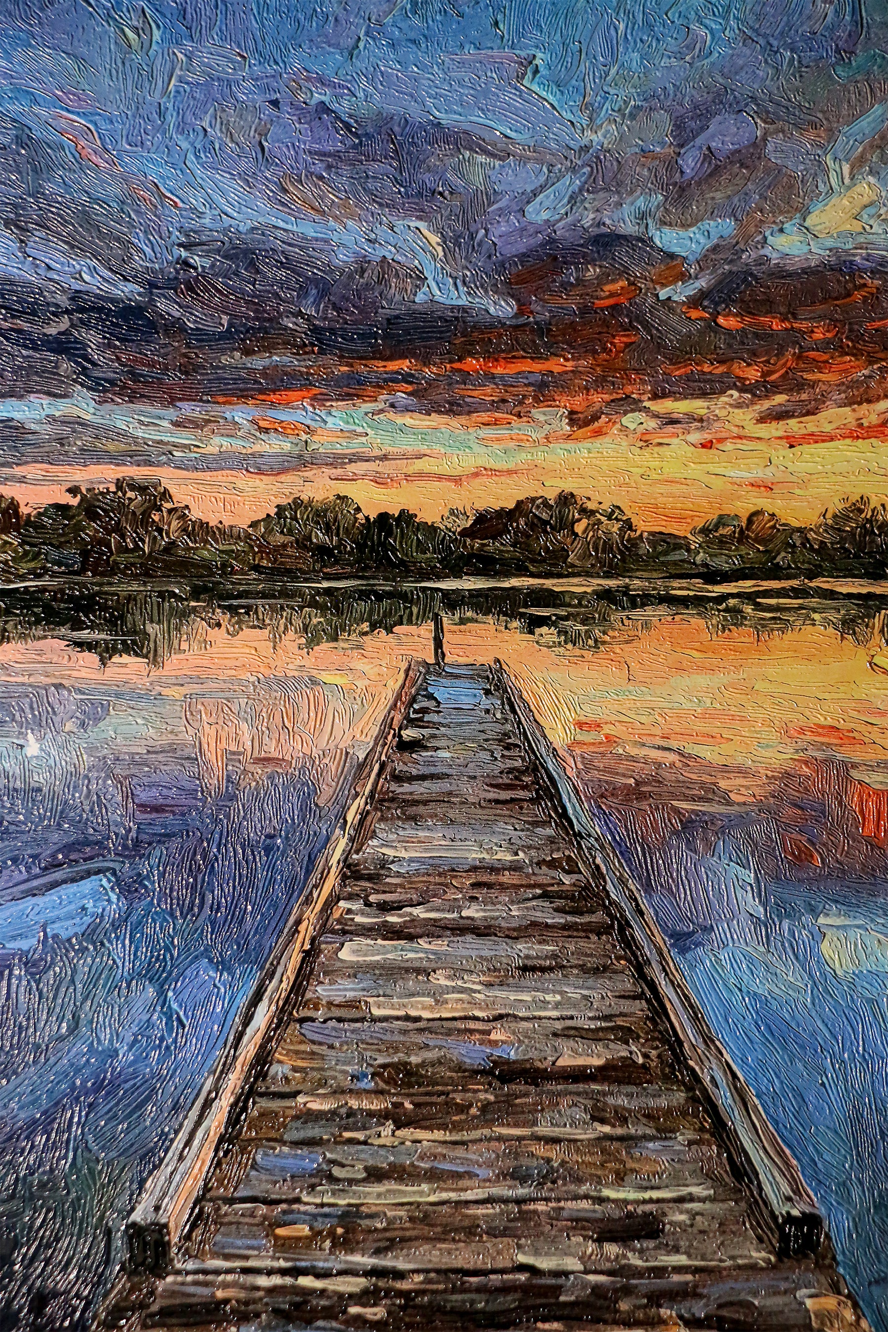 Twilight Pier Reflections — 3D Haptic Embossed High-Gloss Luxury Wall Art