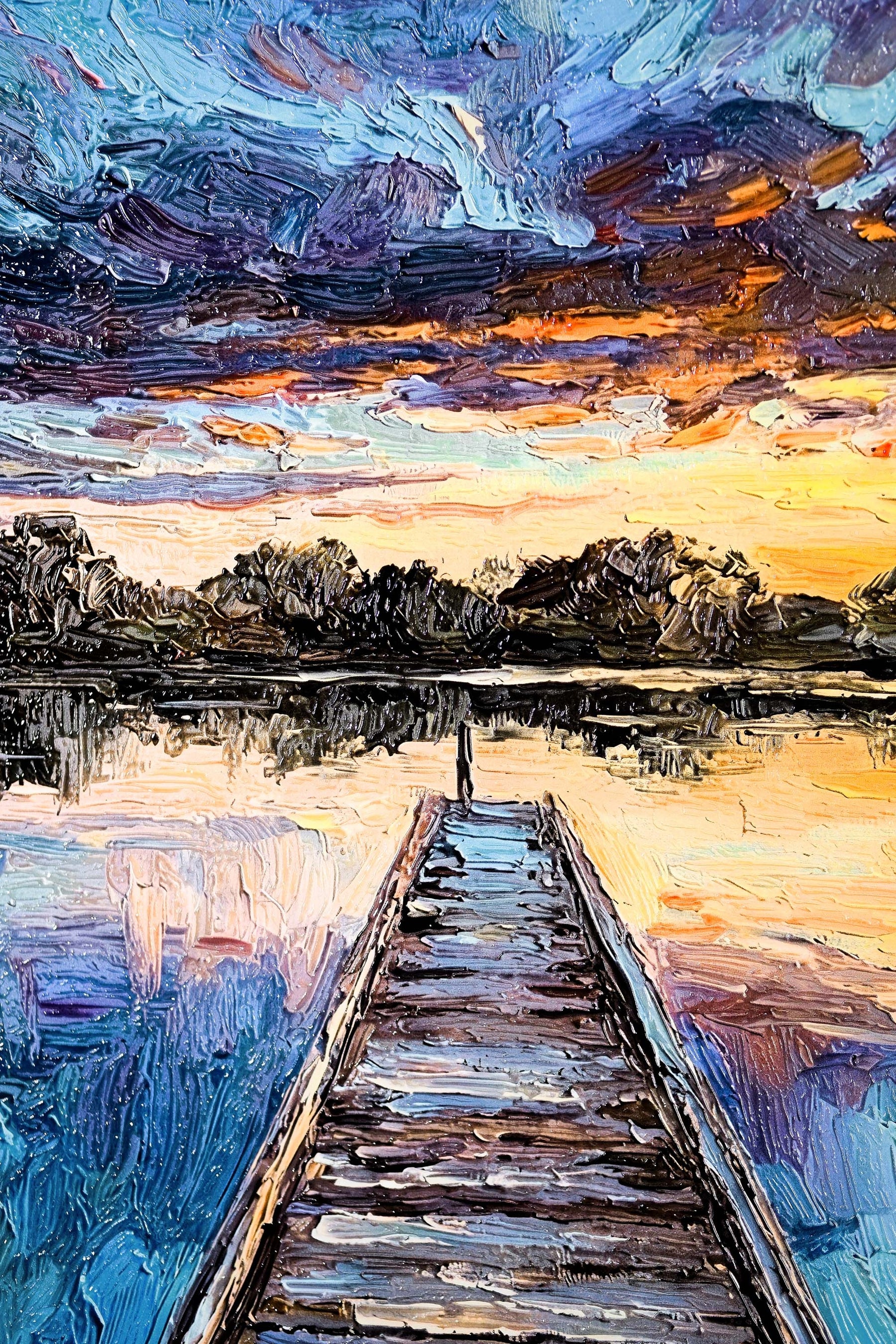 Twilight Pier Reflections — 3D Haptic Embossed High-Gloss Luxury Wall Art