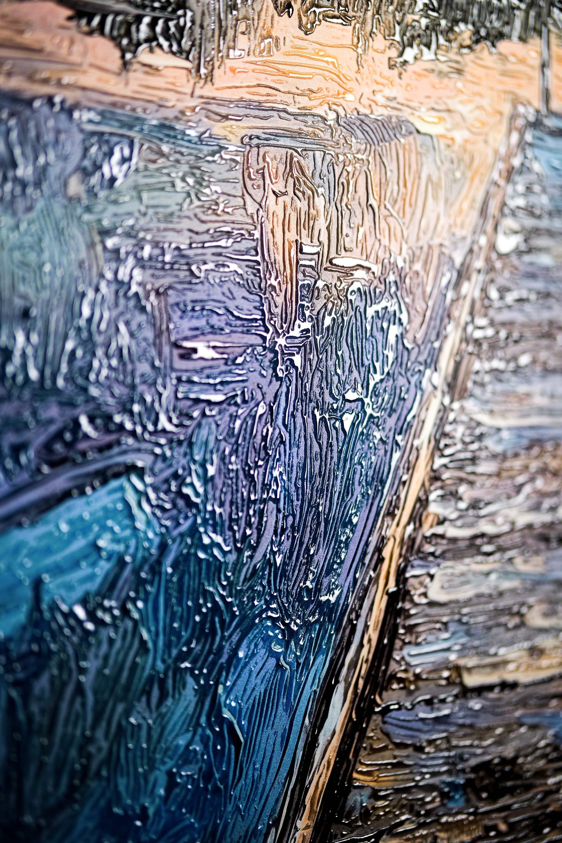 Twilight Pier Reflections — 3D Haptic Embossed High-Gloss Luxury Wall Art