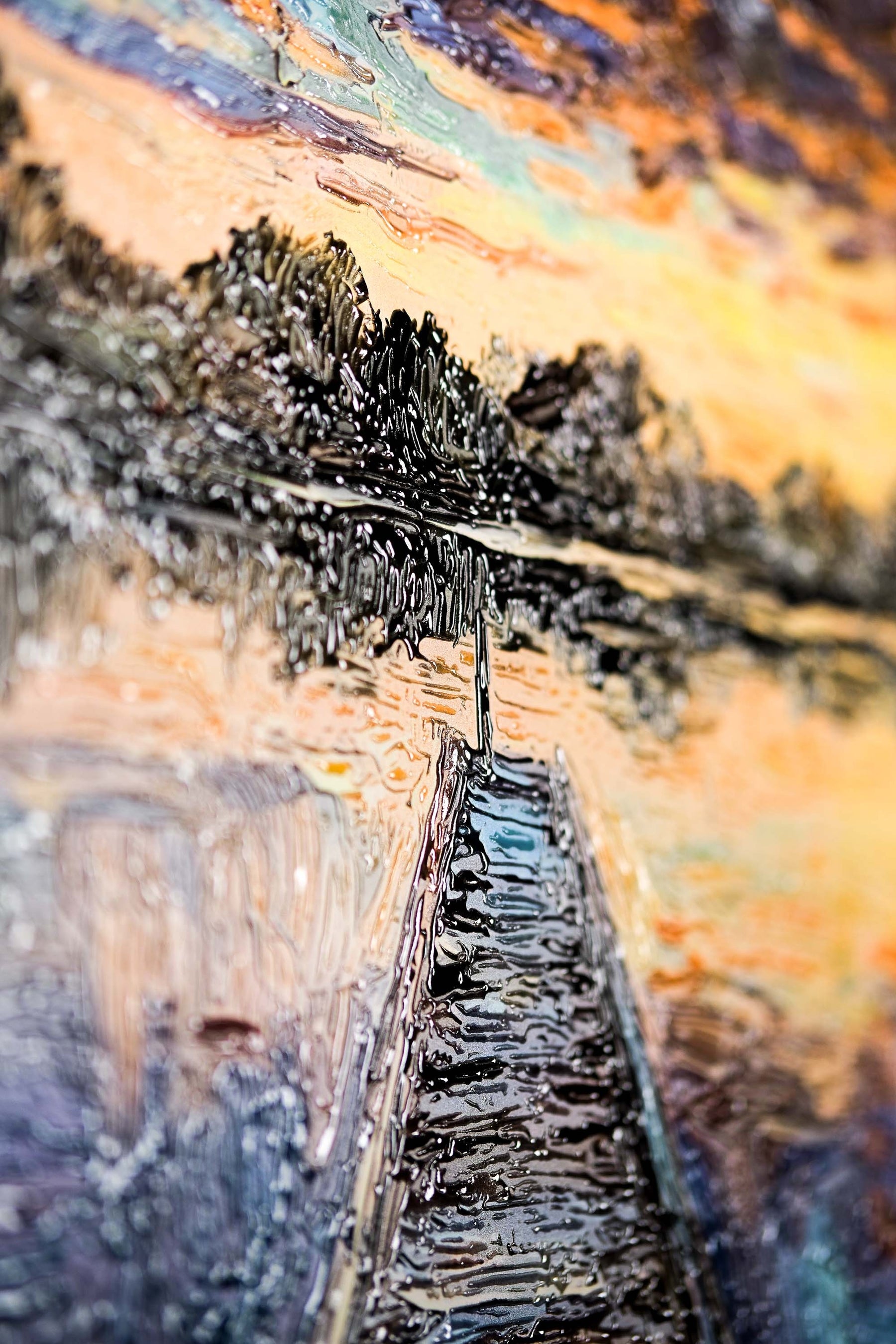 Twilight Pier Reflections — 3D Haptic Embossed High-Gloss Luxury Wall Art