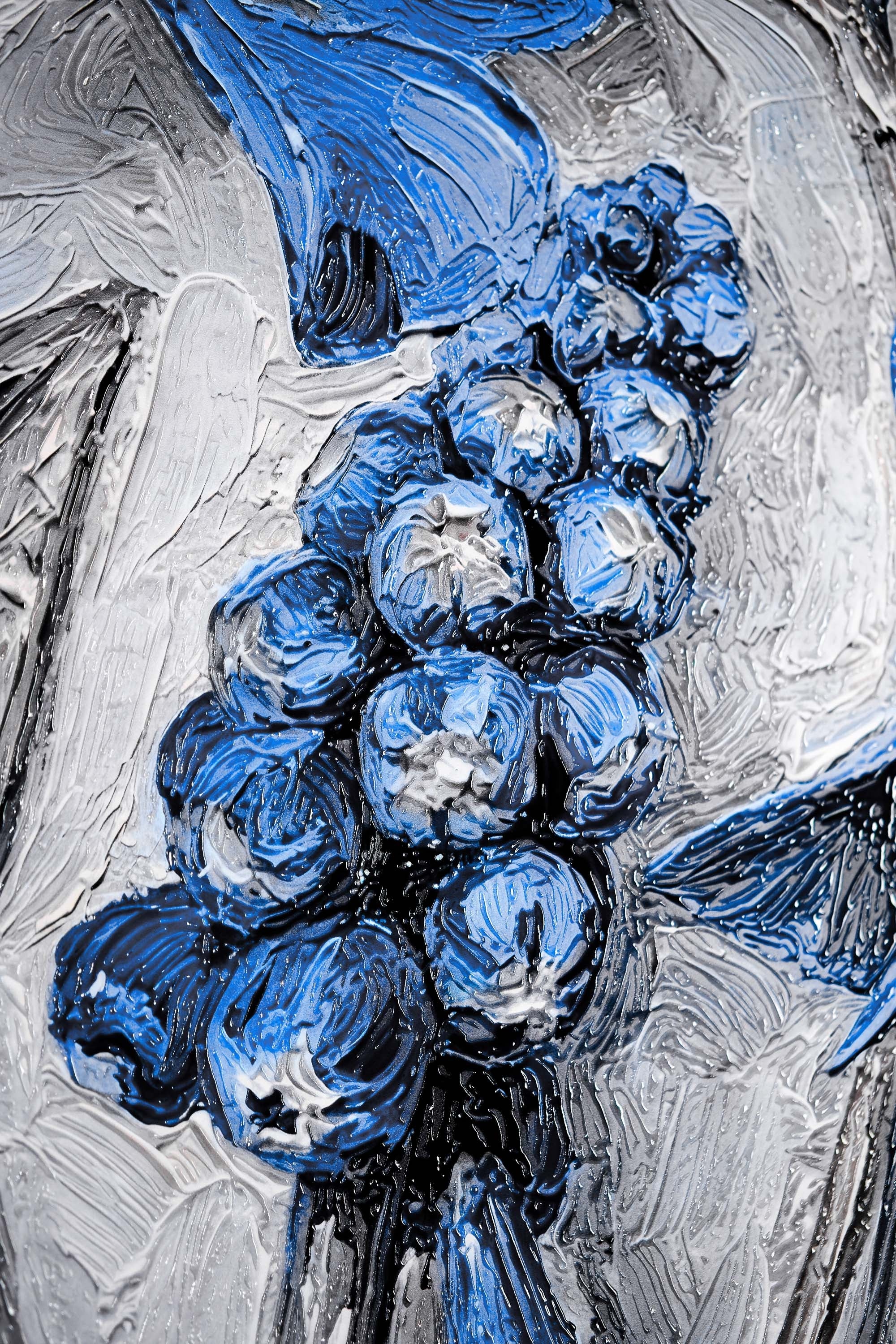 Sapphire Flora Relief — 3D Haptic Embossed High-Gloss Luxury Wall Art