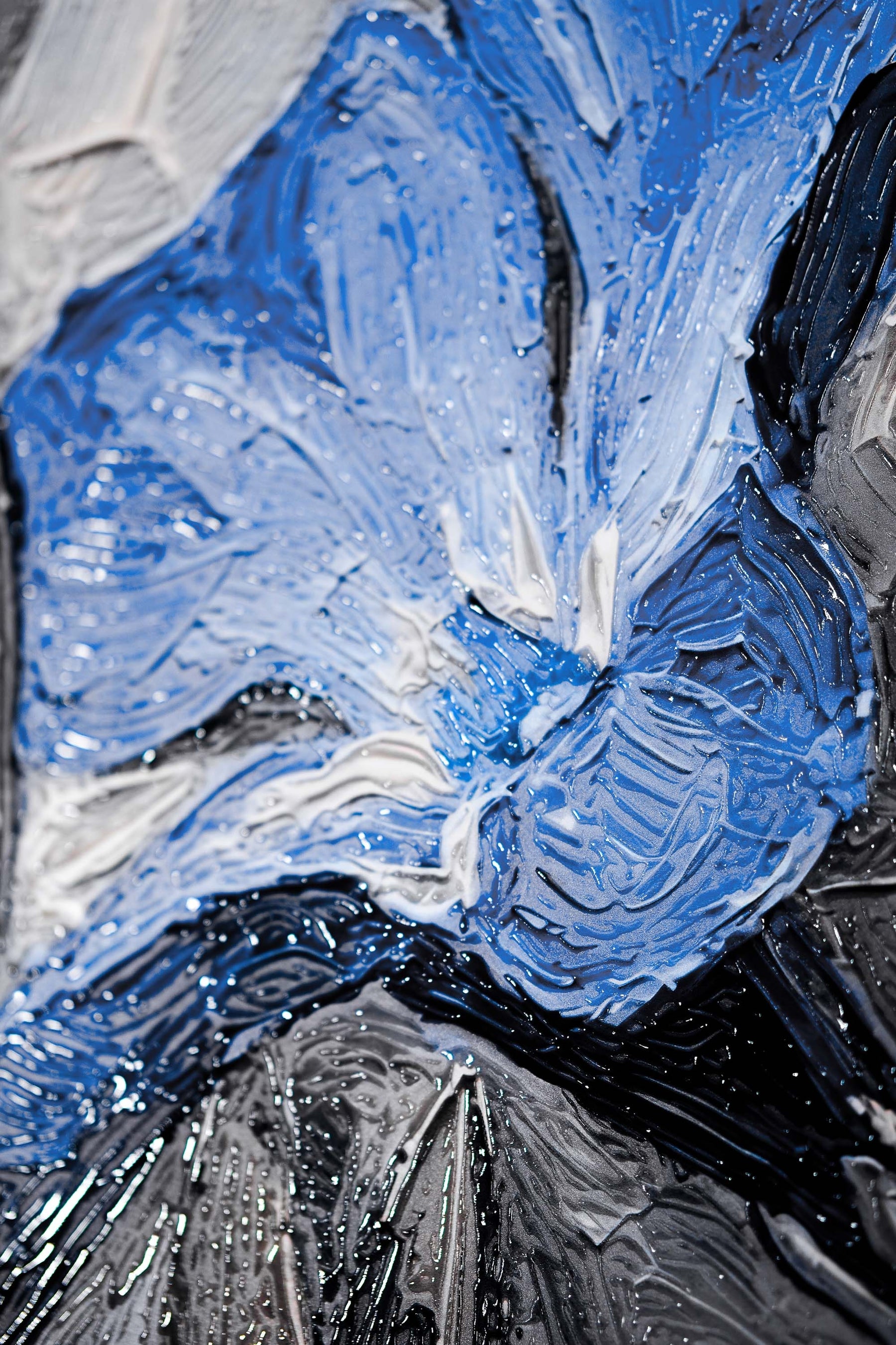 Sapphire Flora Relief — 3D Haptic Embossed High-Gloss Luxury Wall Art