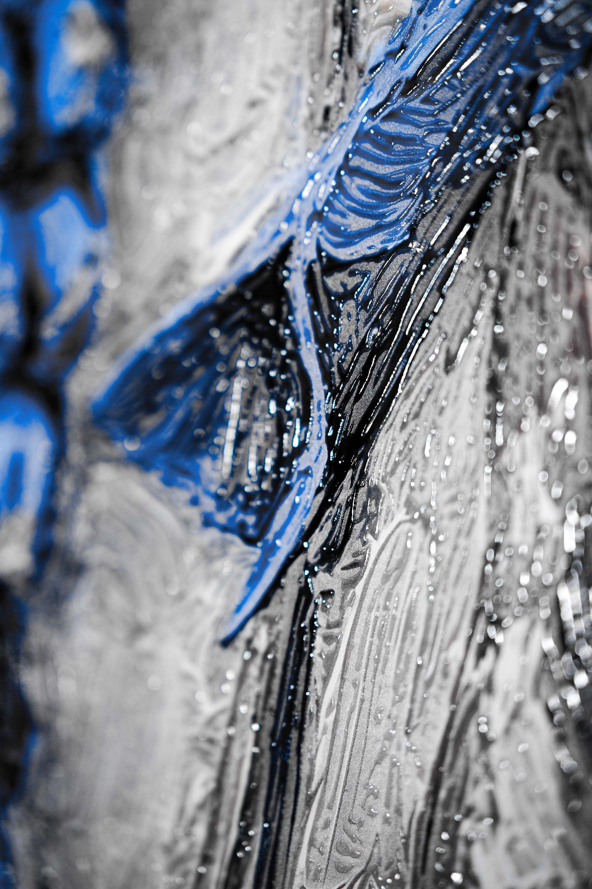 Sapphire Flora Relief — 3D Haptic Embossed High-Gloss Luxury Wall Art