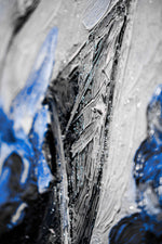 Sapphire Flora Relief — 3D Haptic Embossed High-Gloss Luxury Wall Art