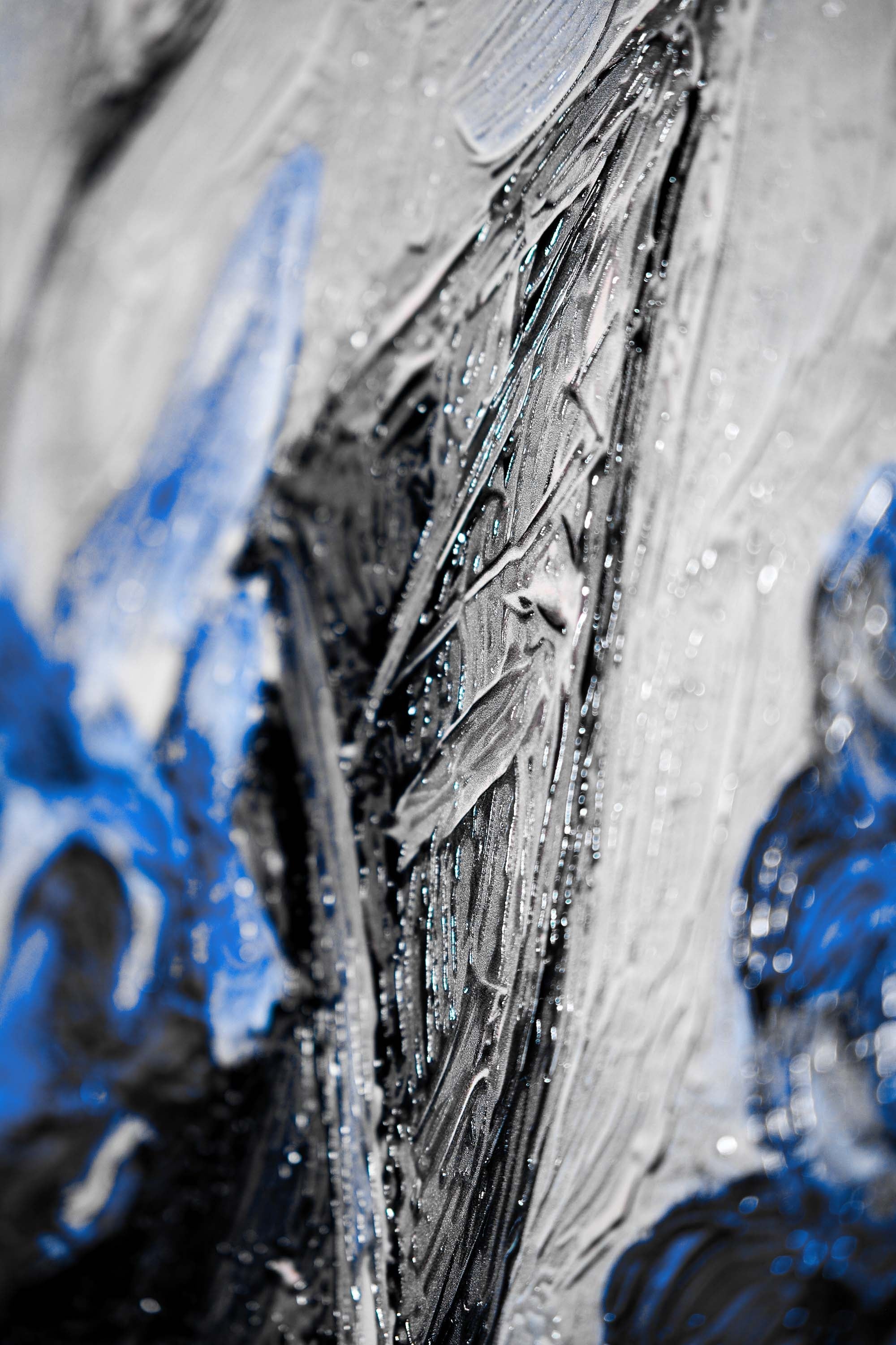 Sapphire Flora Relief — 3D Haptic Embossed High-Gloss Luxury Wall Art