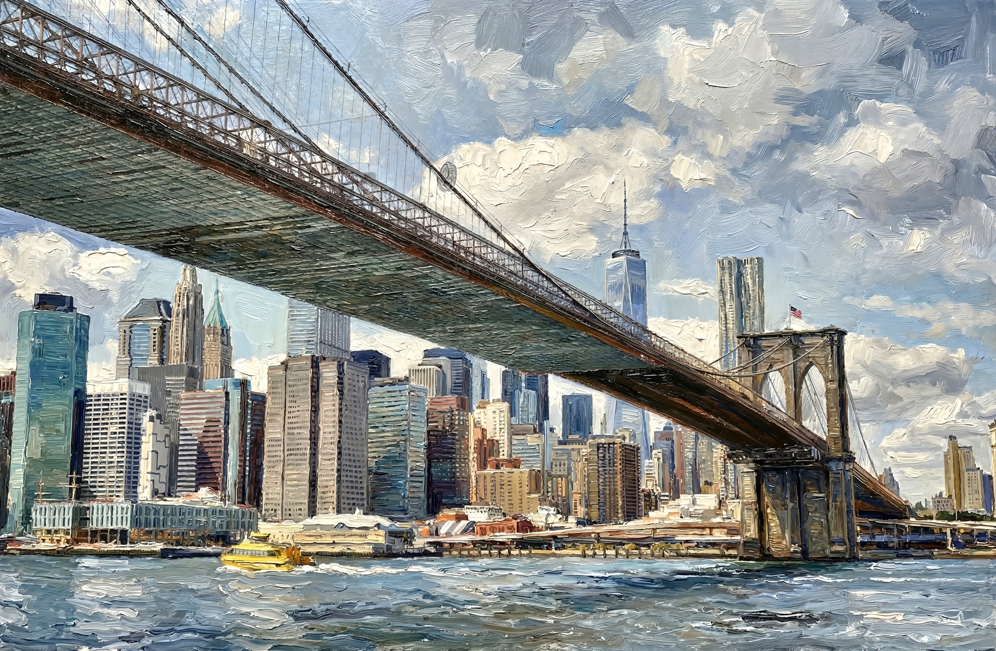 Gotham’s Golden Gateway: Brooklyn Bridge — 3D Haptic Embossed High-Gloss Luxury Wall Art