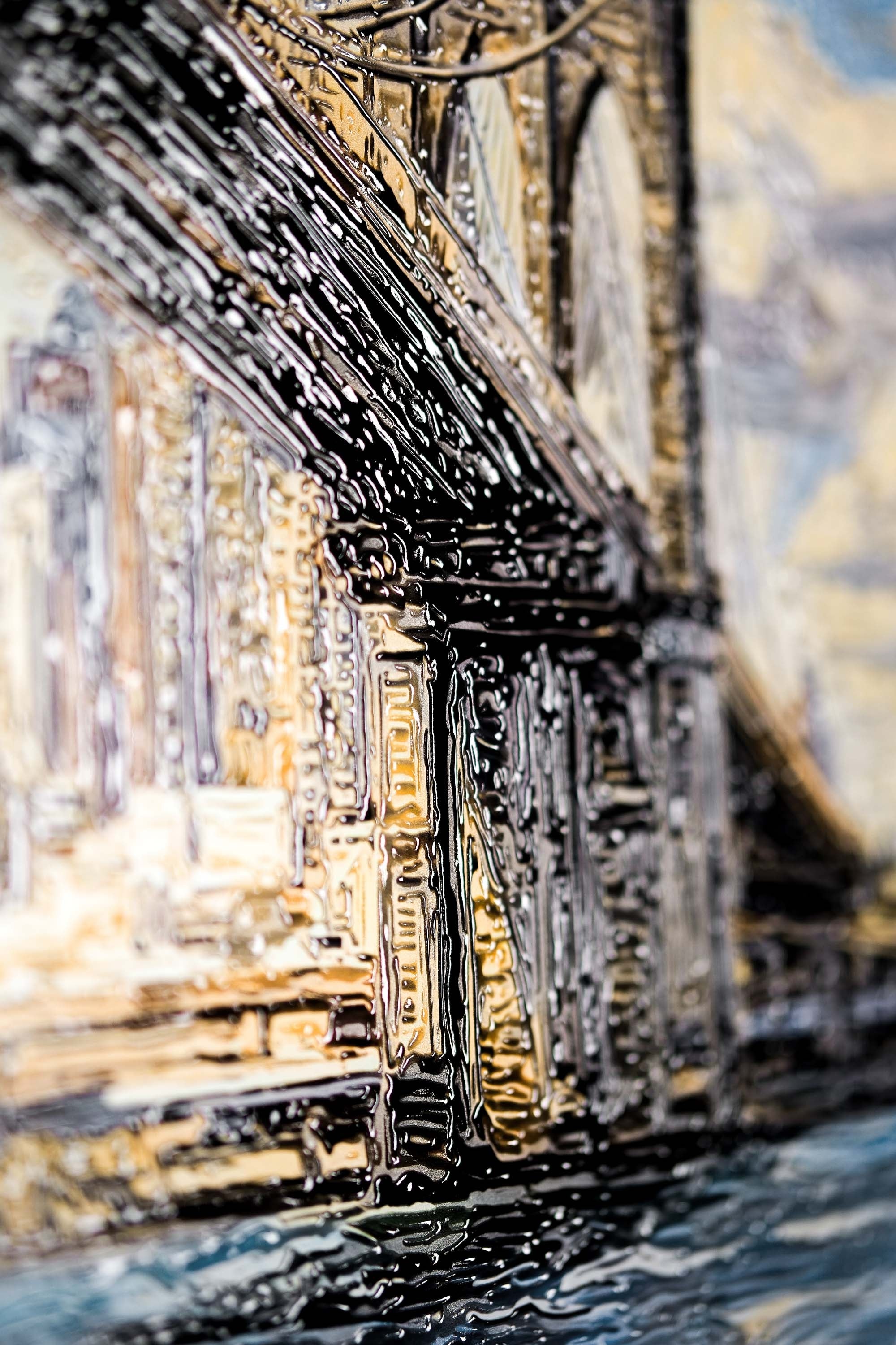 Gotham’s Golden Gateway: Brooklyn Bridge — 3D Haptic Embossed High-Gloss Luxury Wall Art