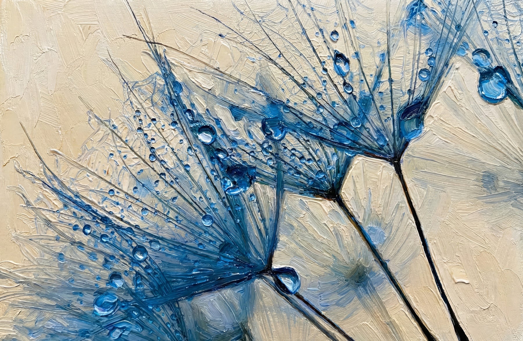Sapphire Dew Dandelion — 3D Haptic Embossed High-Gloss Luxury Wall Art