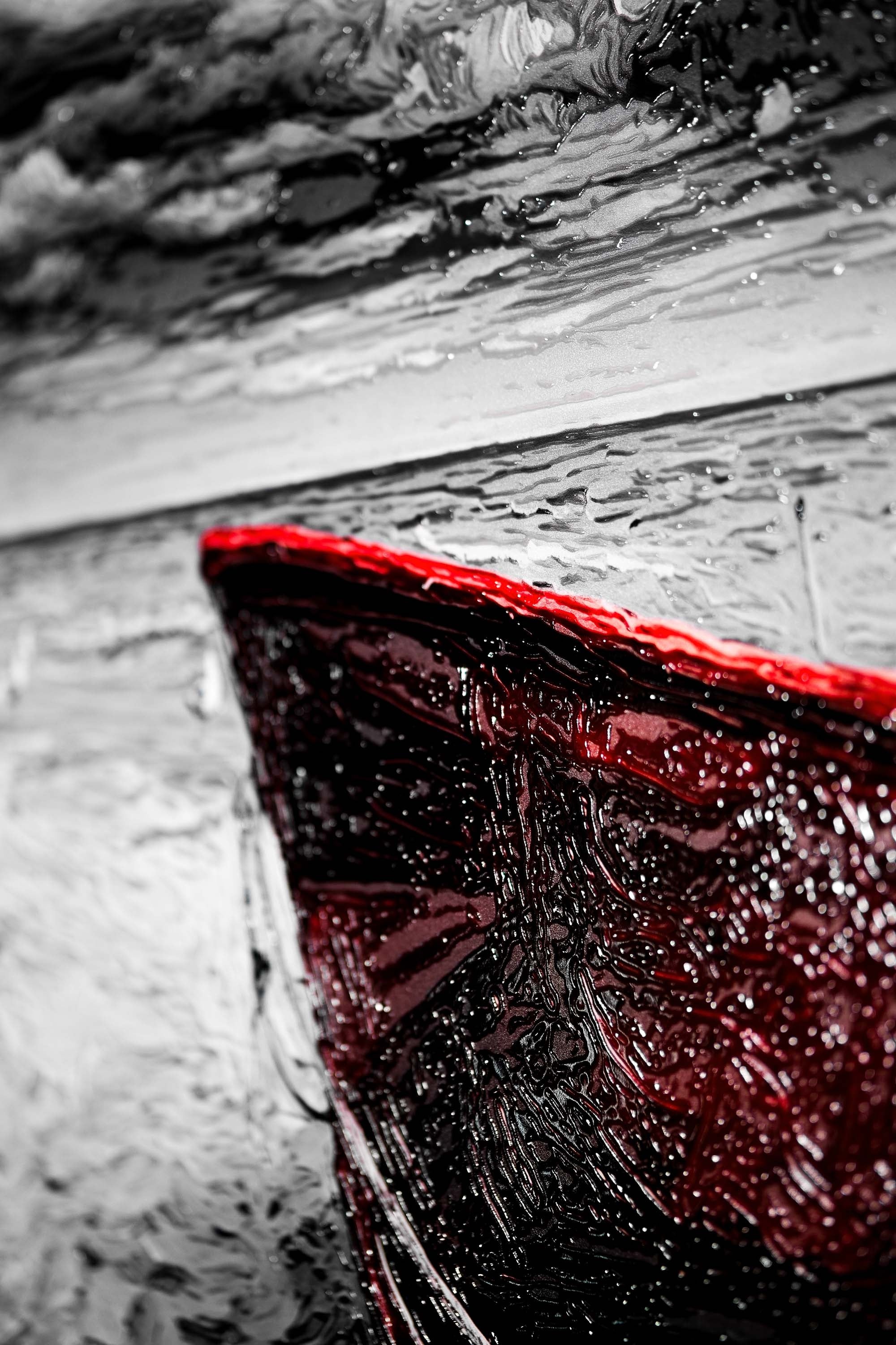 Crimson Sentinel of the Noir Coast — 3D Haptic Embossed High-Gloss Luxury Wall Art